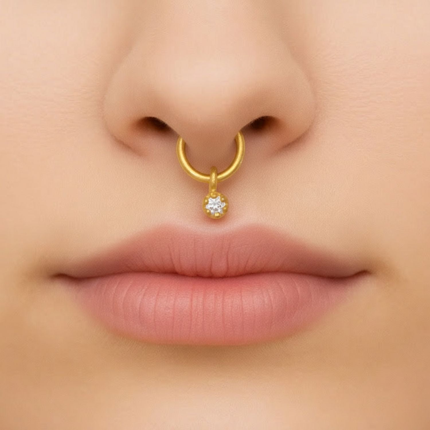 925 Sterling Silver White CZ Septum Nose Ring - 925 Sterling Silver