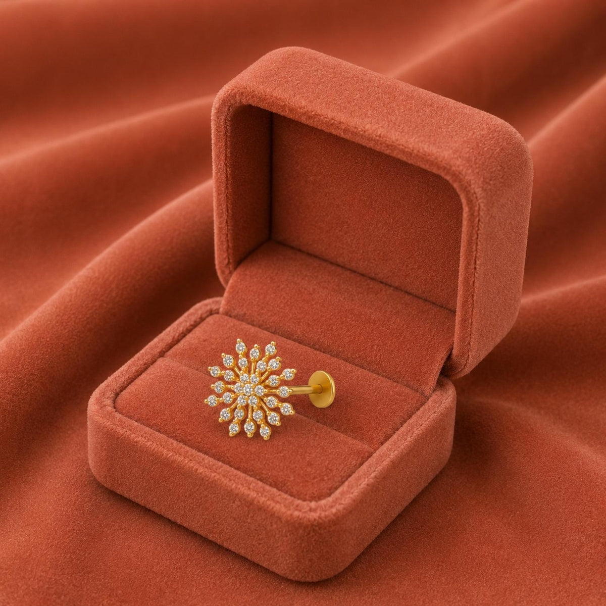 White CZ Snowflake Nose Pin - Gold Plated 925 Sterling Silver