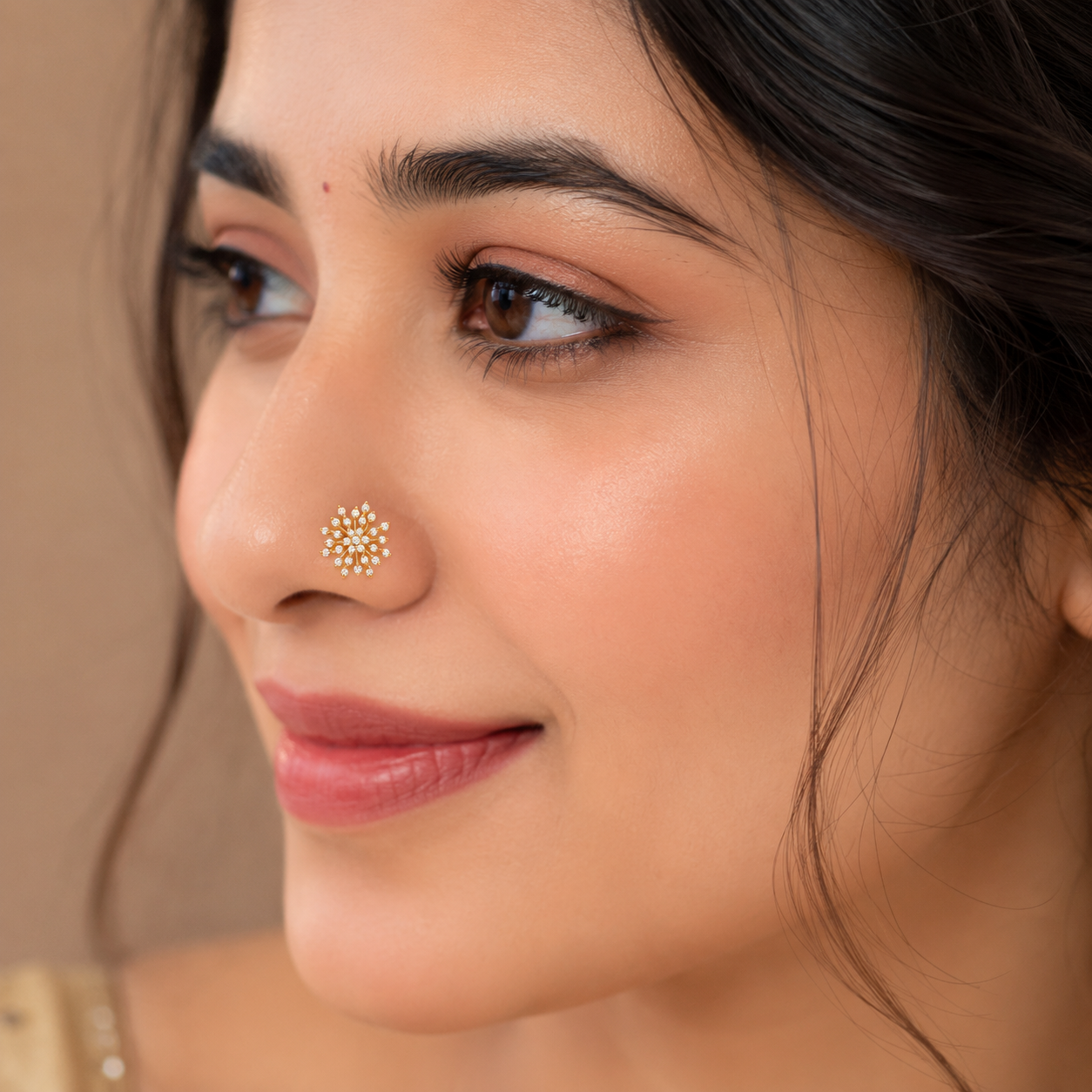 White CZ Snowflake Nose Pin - Gold Plated 925 Sterling Silver