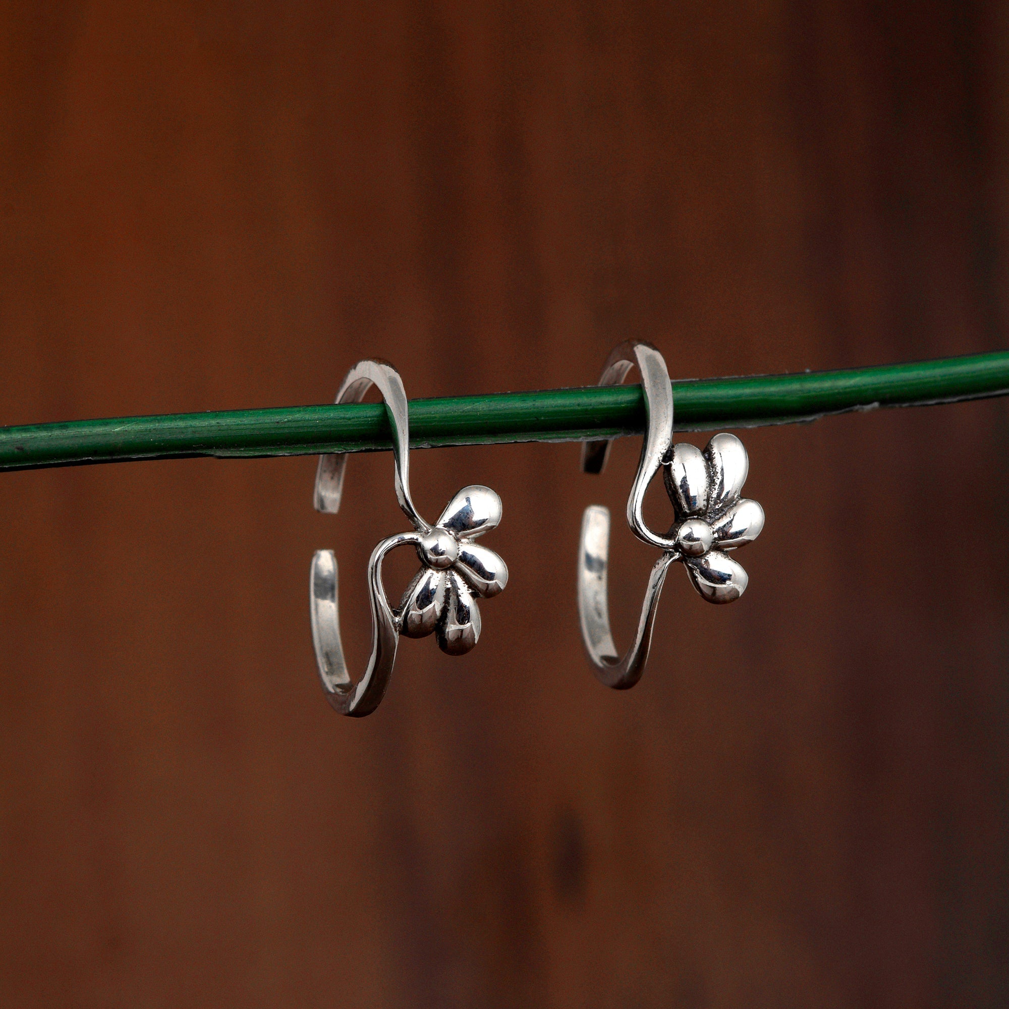 Half Floral Toe Ring - Sterling Silver