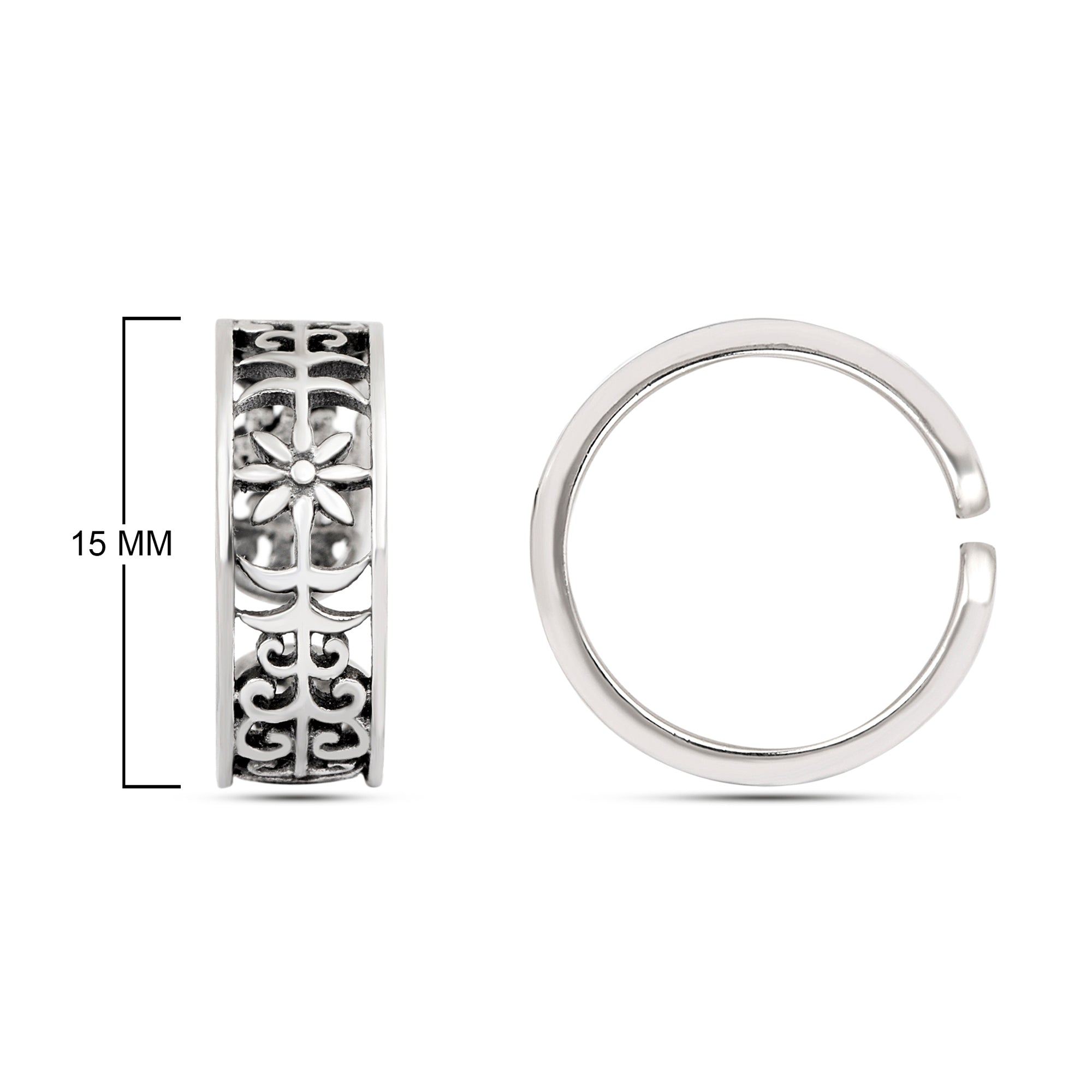 Floral Scroll Oxidized Toe Ring - Sterling Silver