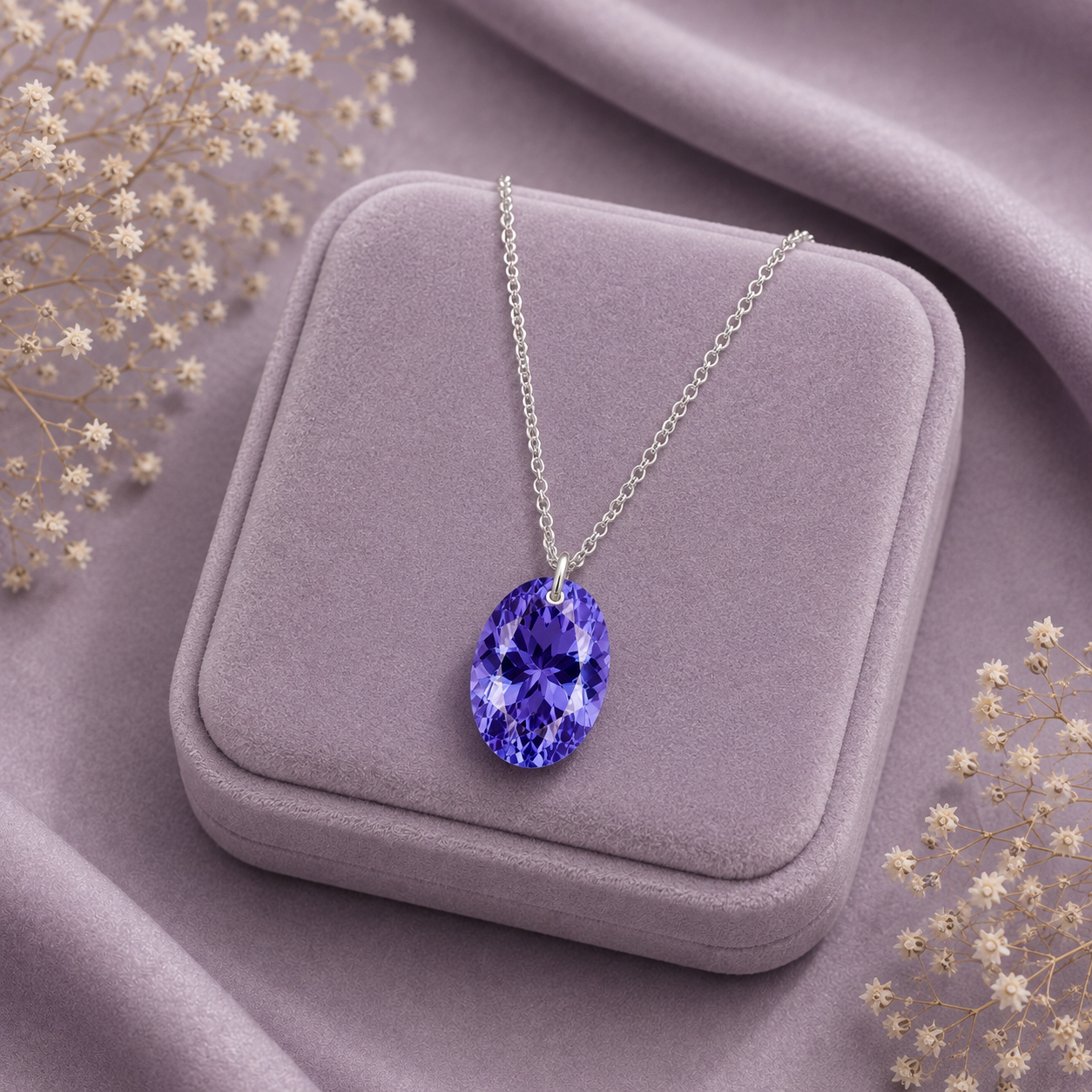 Oval Tanzanite Solitaire Necklace - 925 sterling Silver