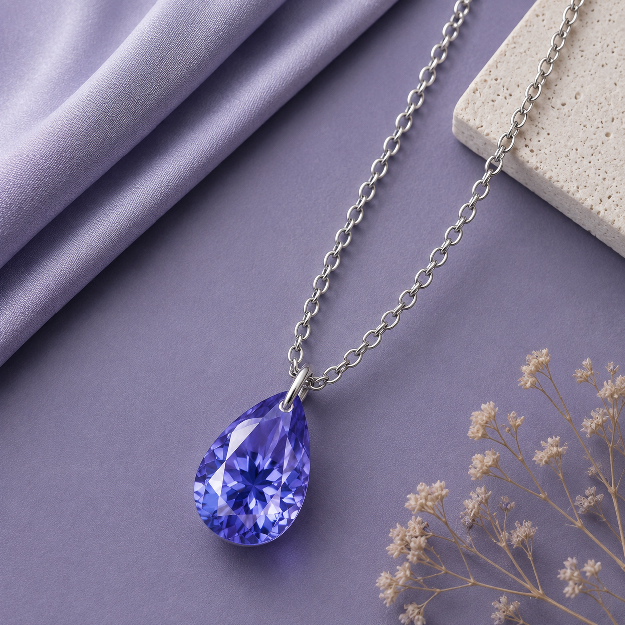 Pear Tanzanite Solitaire Necklace - 925 sterling Silver