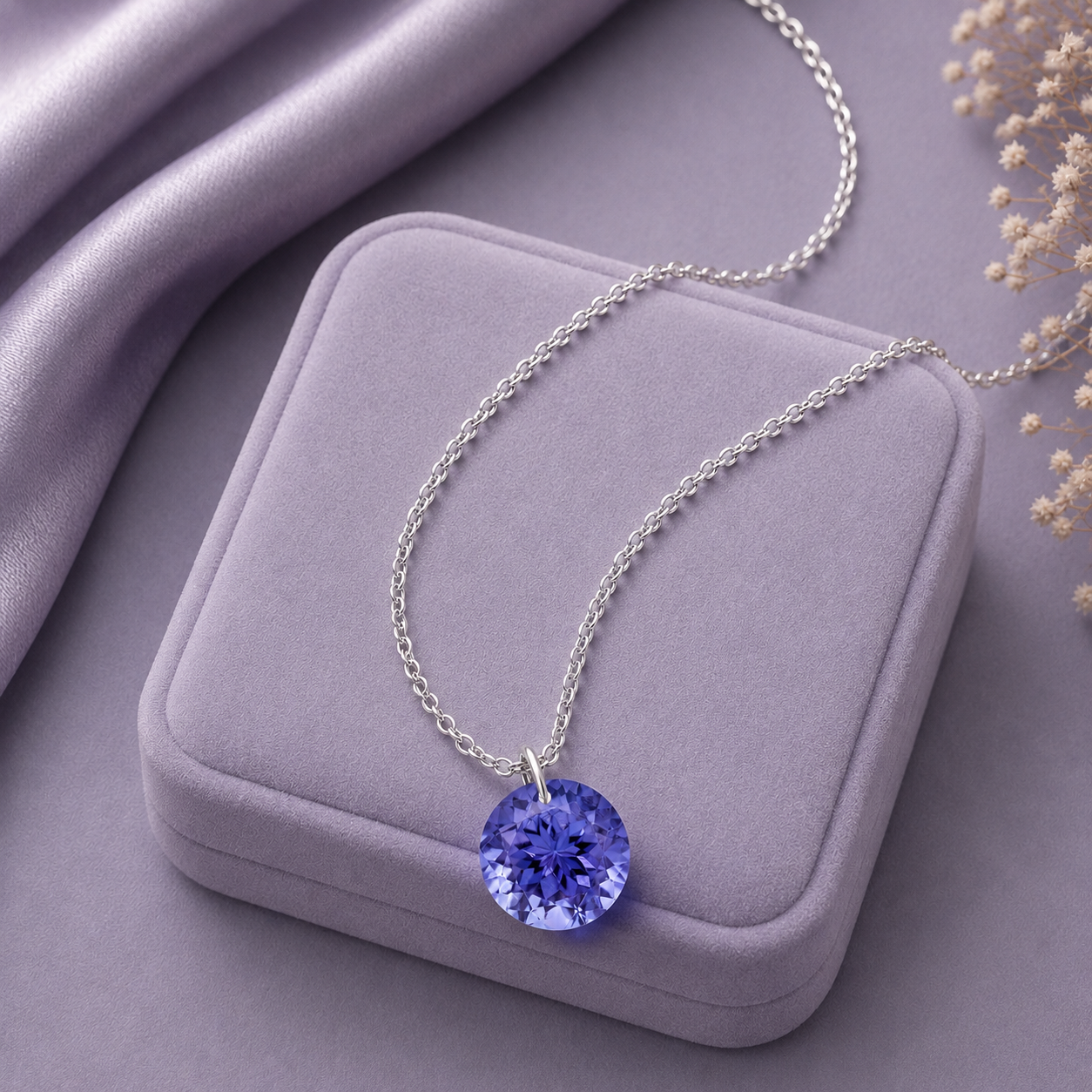 Round Tanzanite Solitaire Necklace - 925 sterling Silver