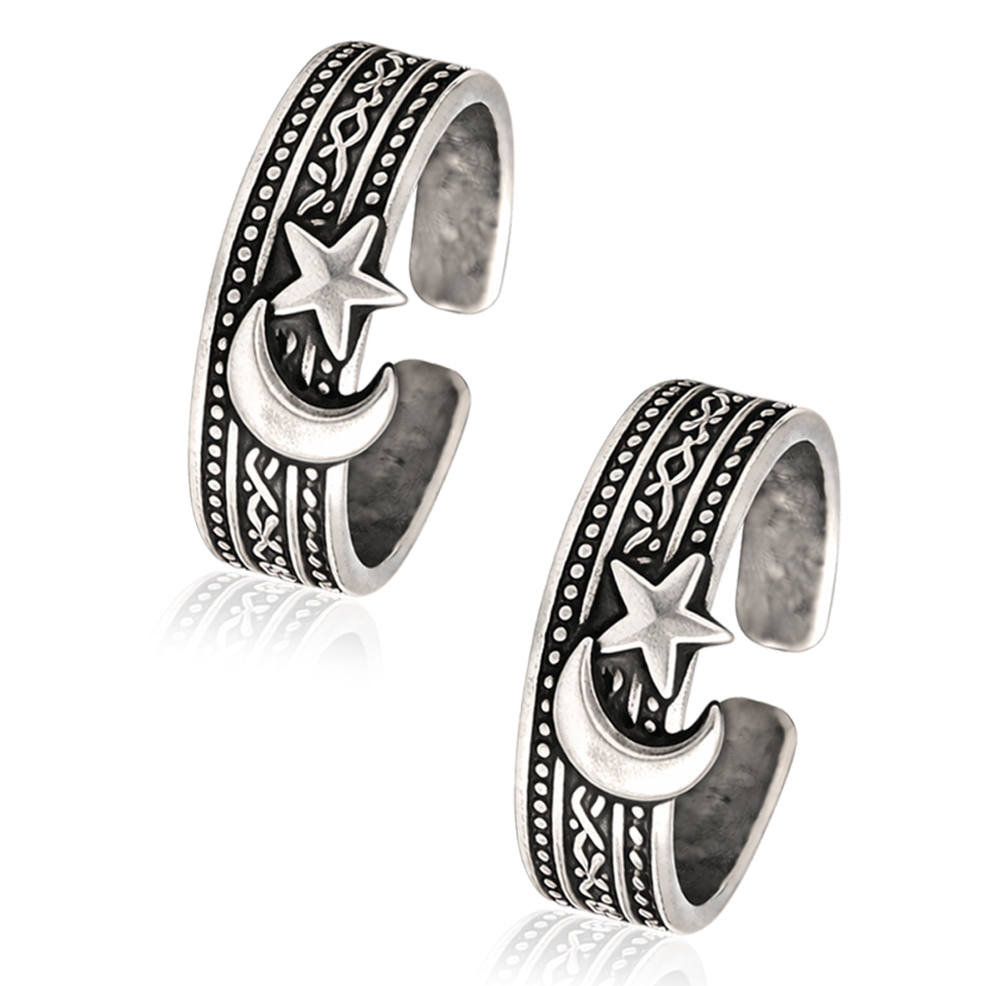 Moon & Star Adjustable Toe Ring - Sterling Silver Oxidized