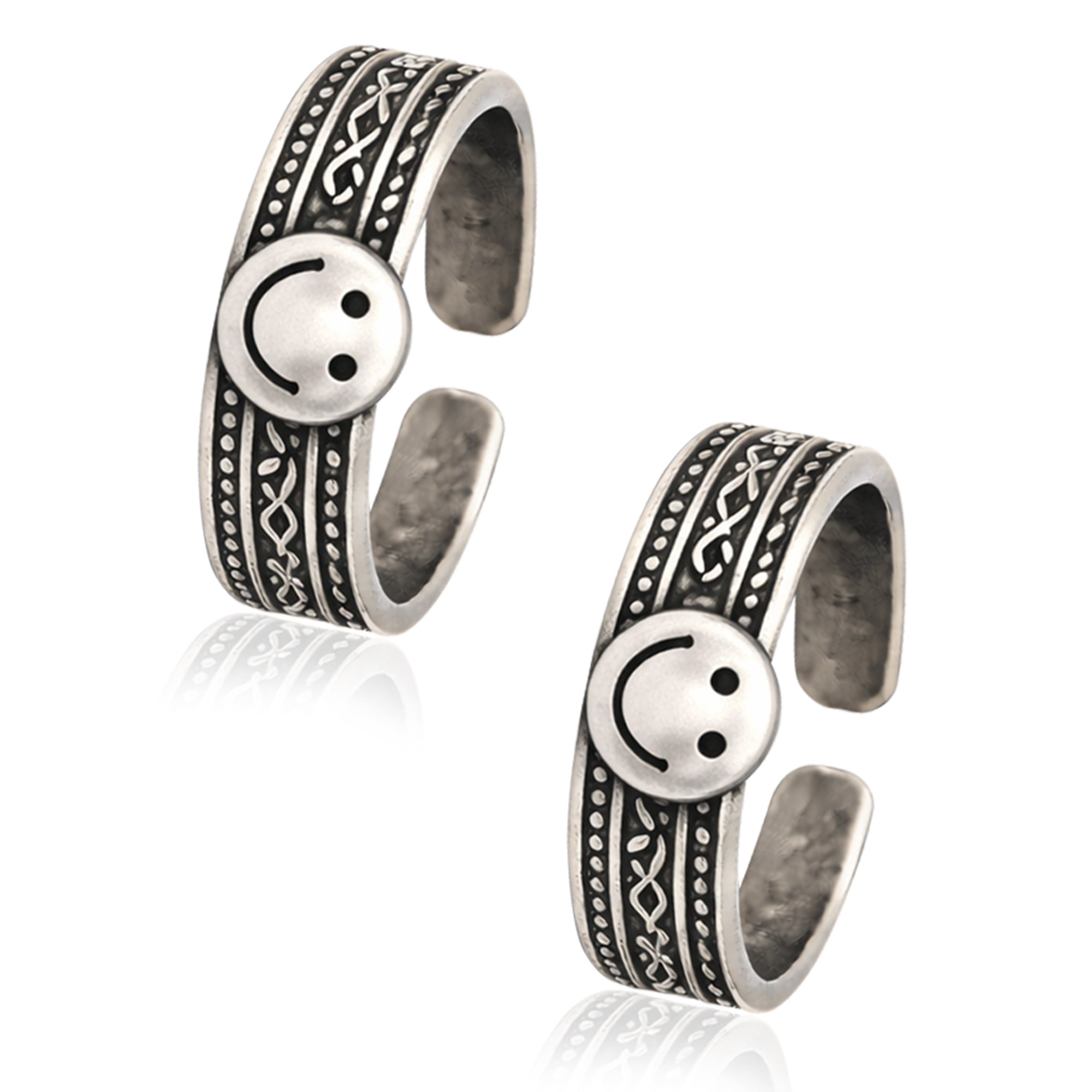 Smiley Face Adjustable Toe Ring - Sterling Silver Oxidized