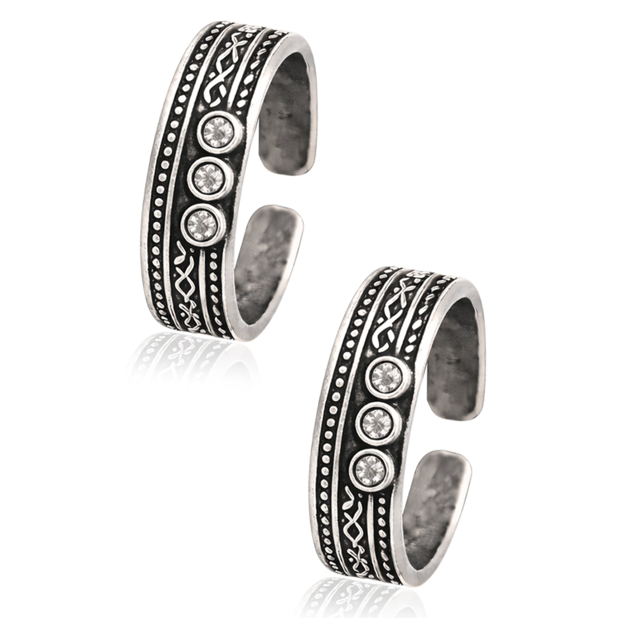 Triple CZ Adjustable Toe Ring - Sterling Silver Oxidized