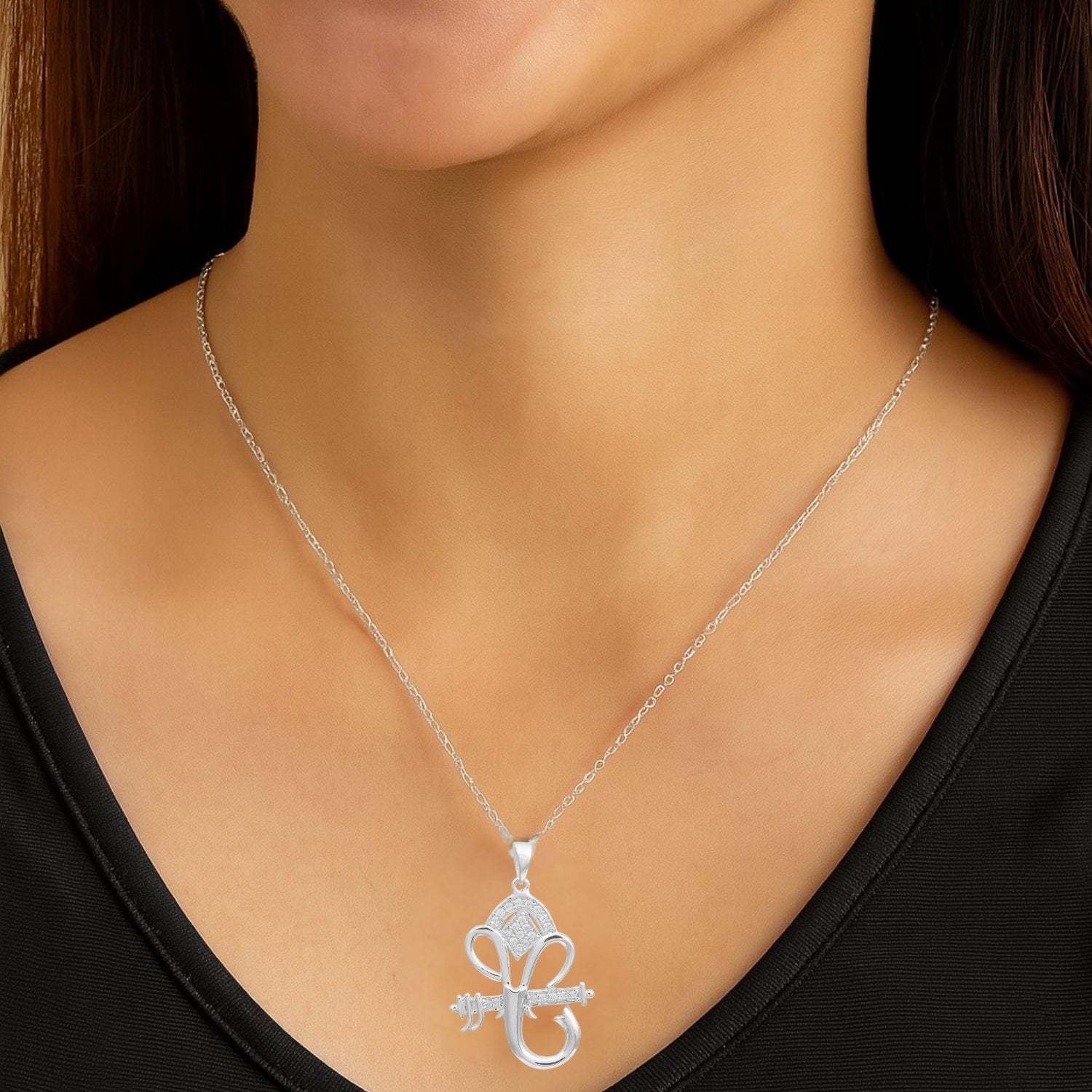 White CZ Ganesha Pendant – Sterling Silver