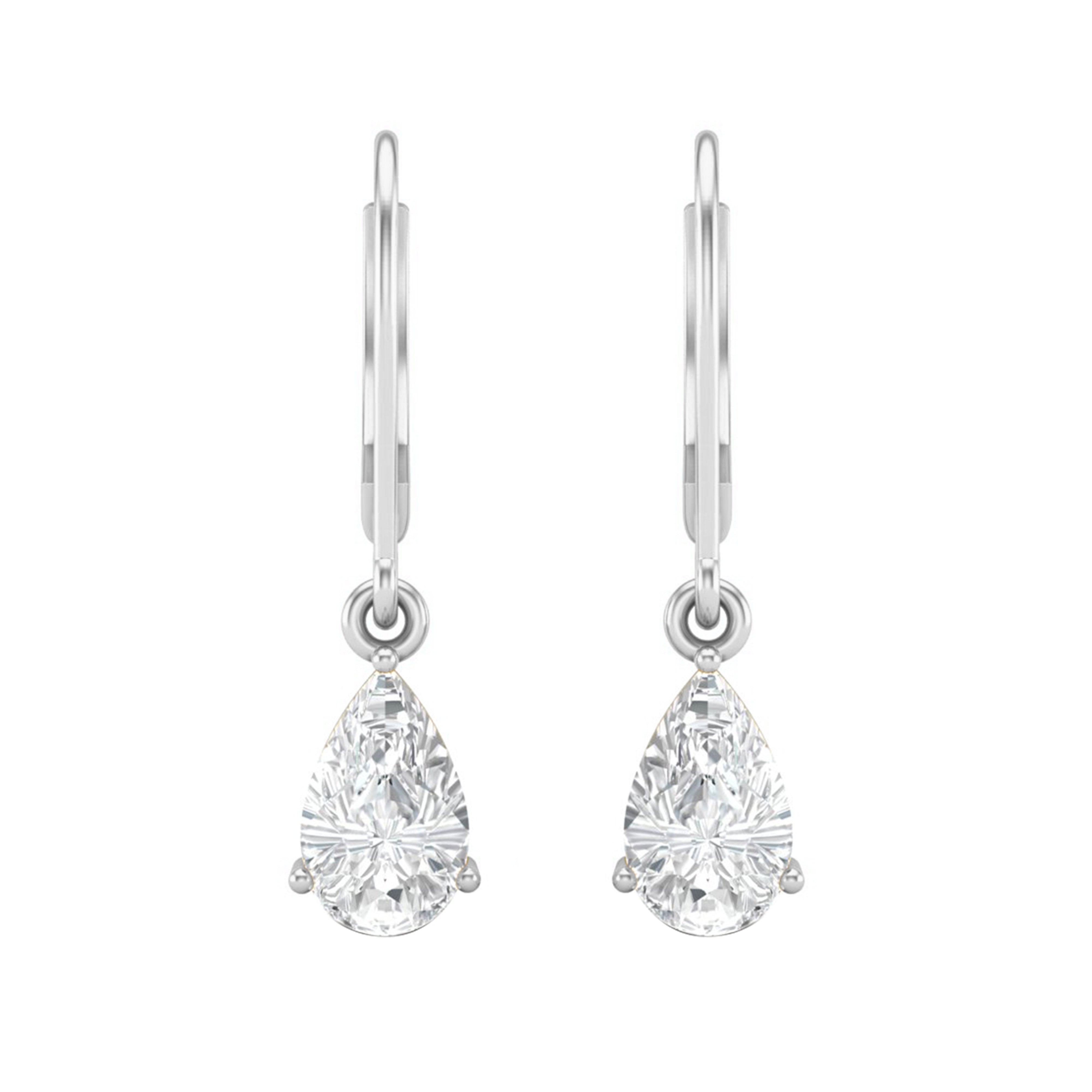 White CZ Pear Dangle Drop Earring - Sterling Silver Yellow plated