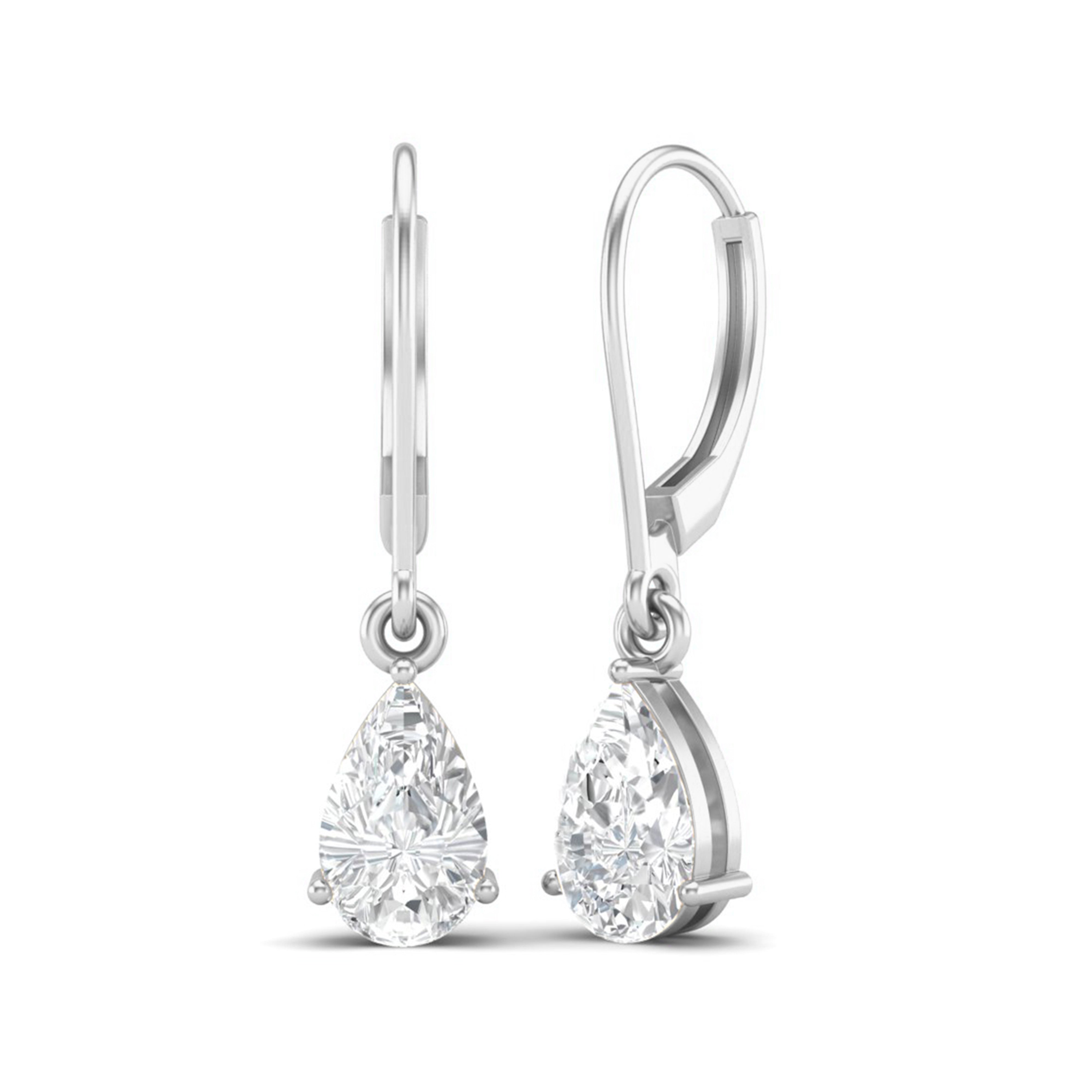 White CZ Pear Dangle Drop Earring - Sterling Silver Yellow plated