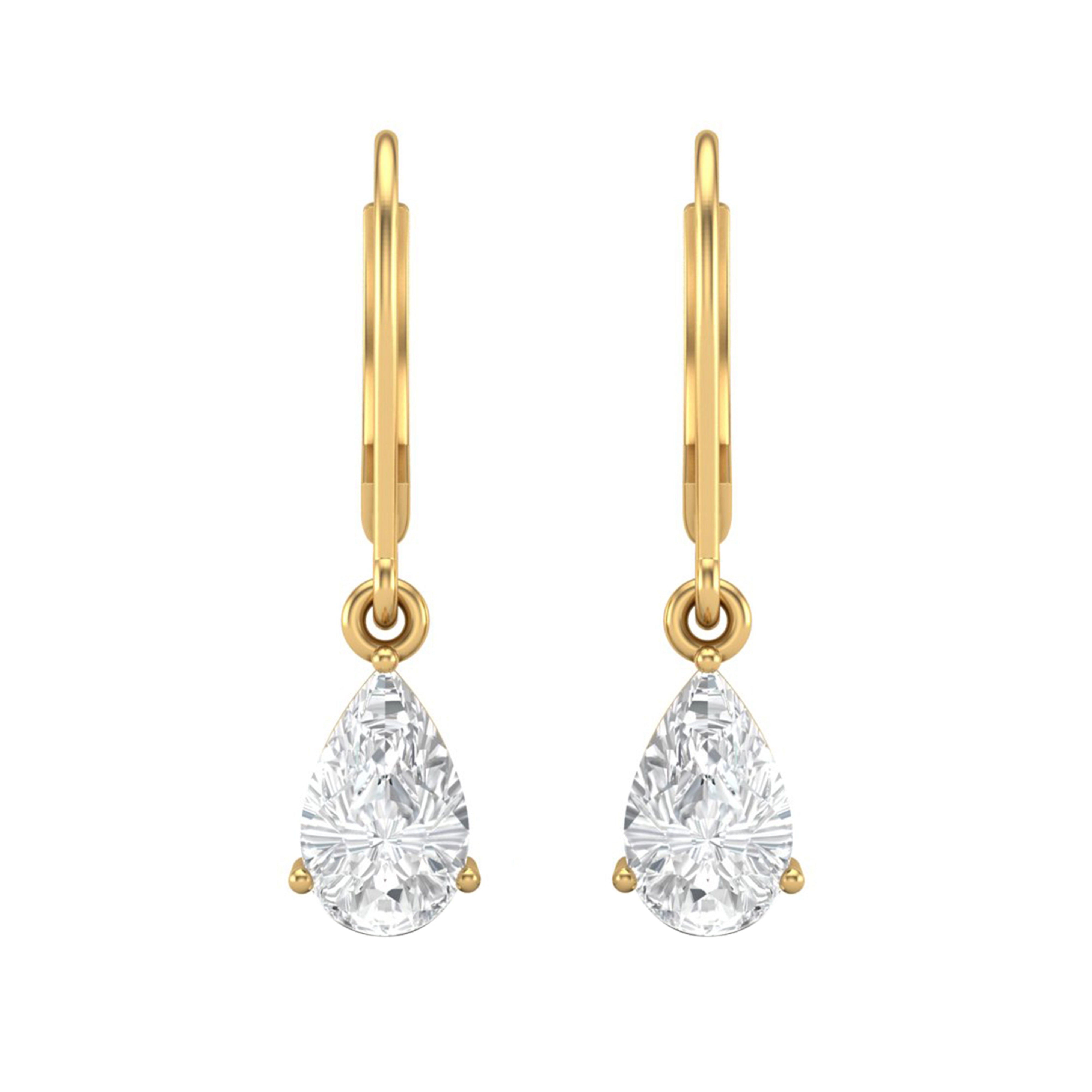 White CZ Pear Dangle Drop Earring - Sterling Silver Yellow plated