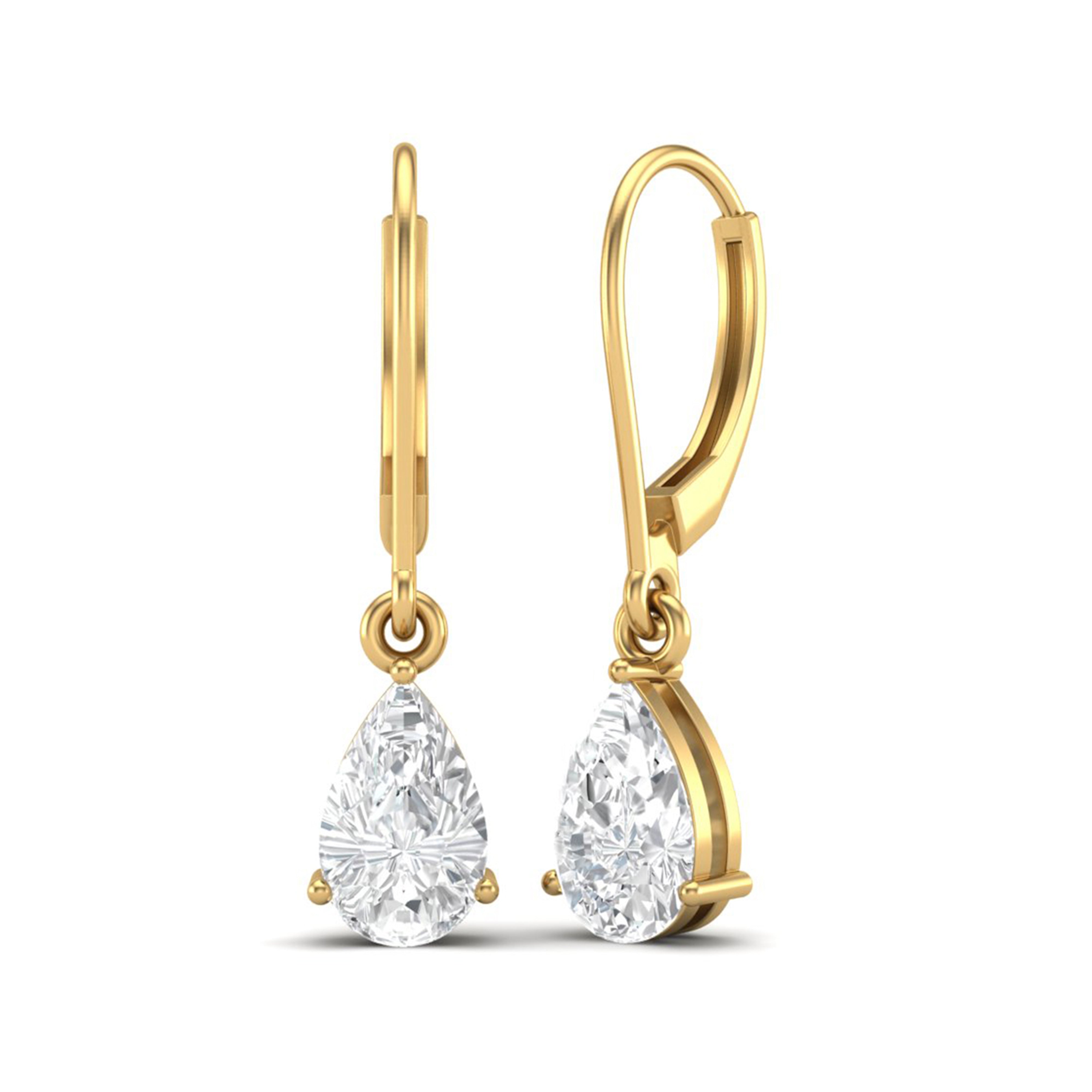 White CZ Pear Dangle Drop Earring - Sterling Silver Yellow plated