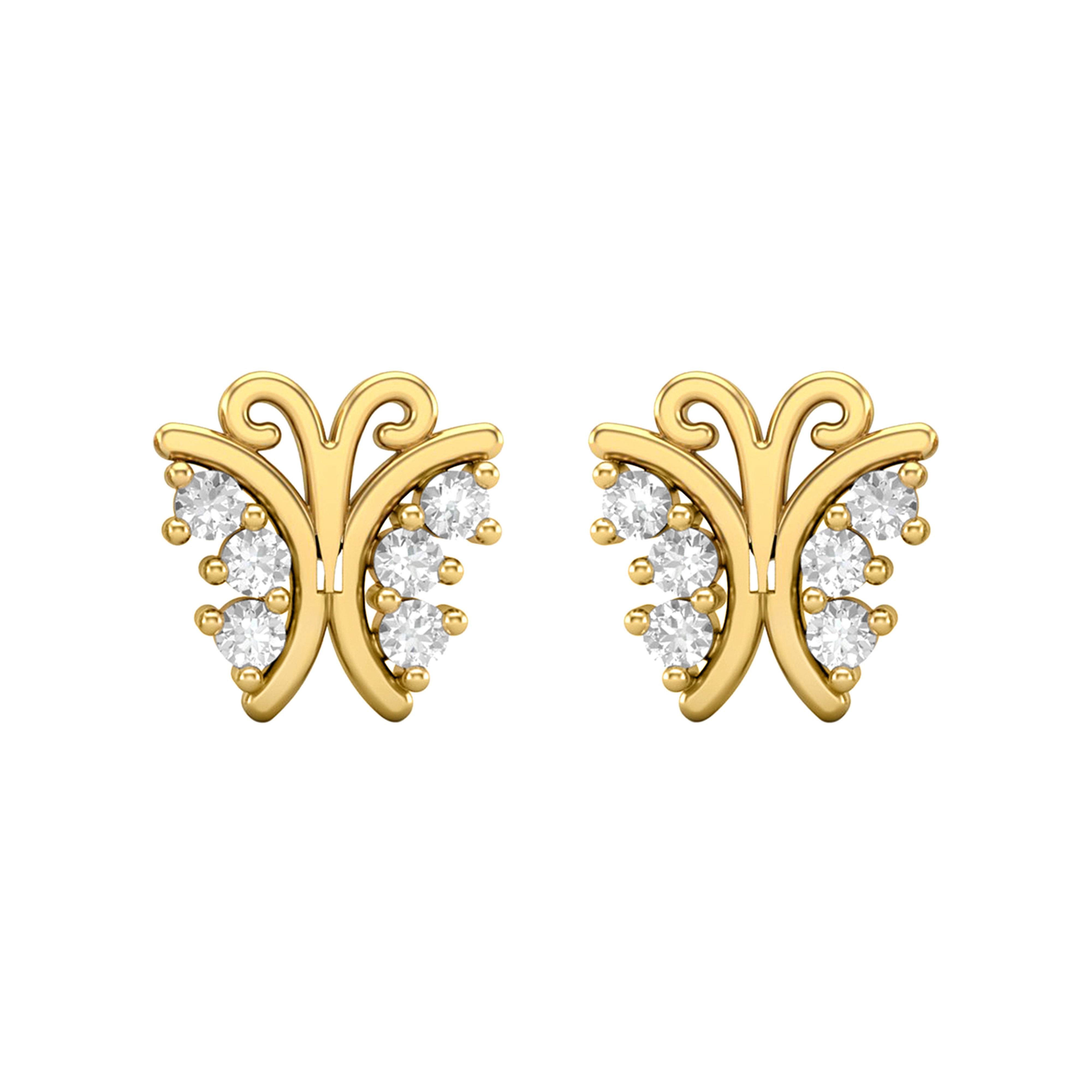 White CZ Round Stud Earrings - Sterling Silver Yellow Plated