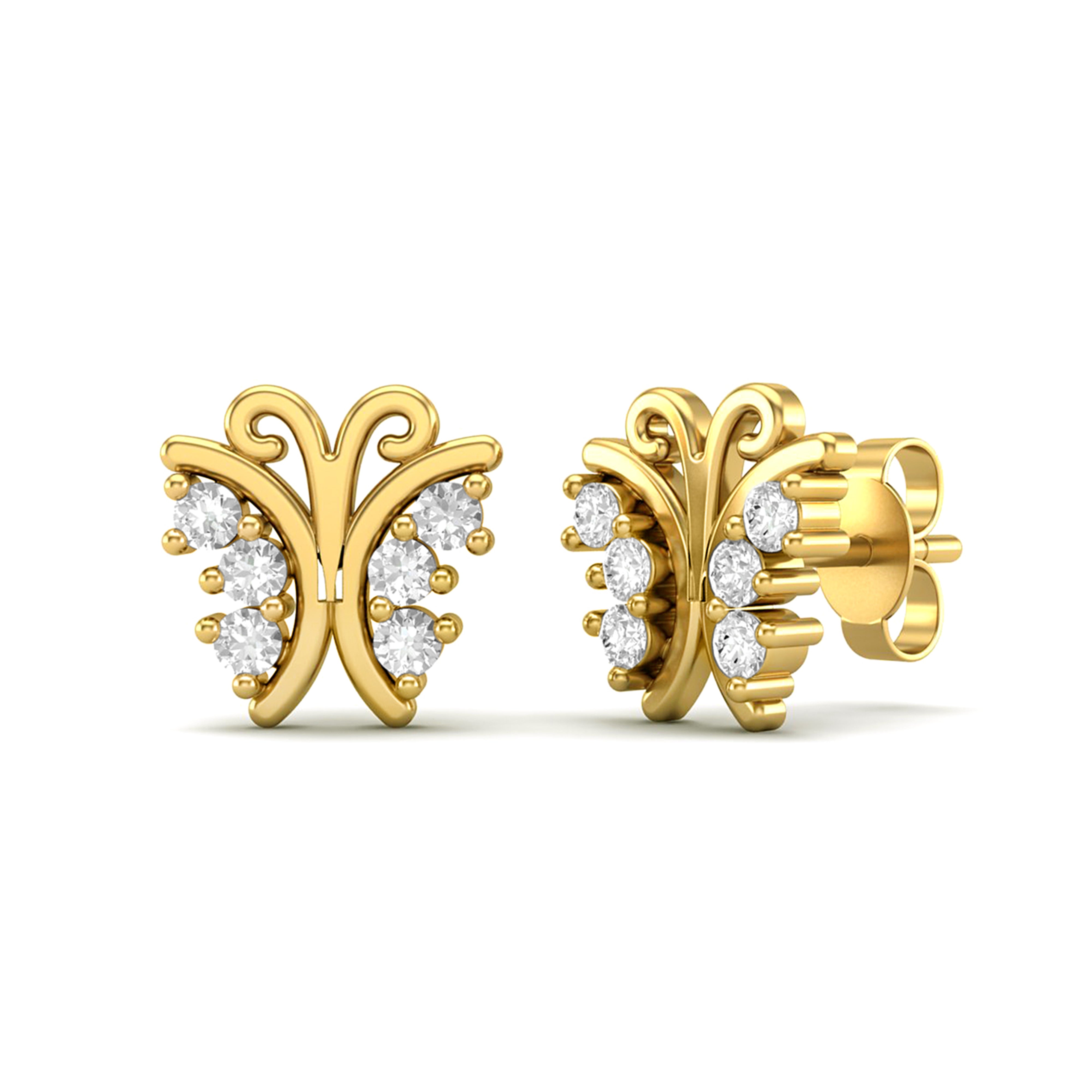 White CZ Round Stud Earrings - Sterling Silver Yellow Plated