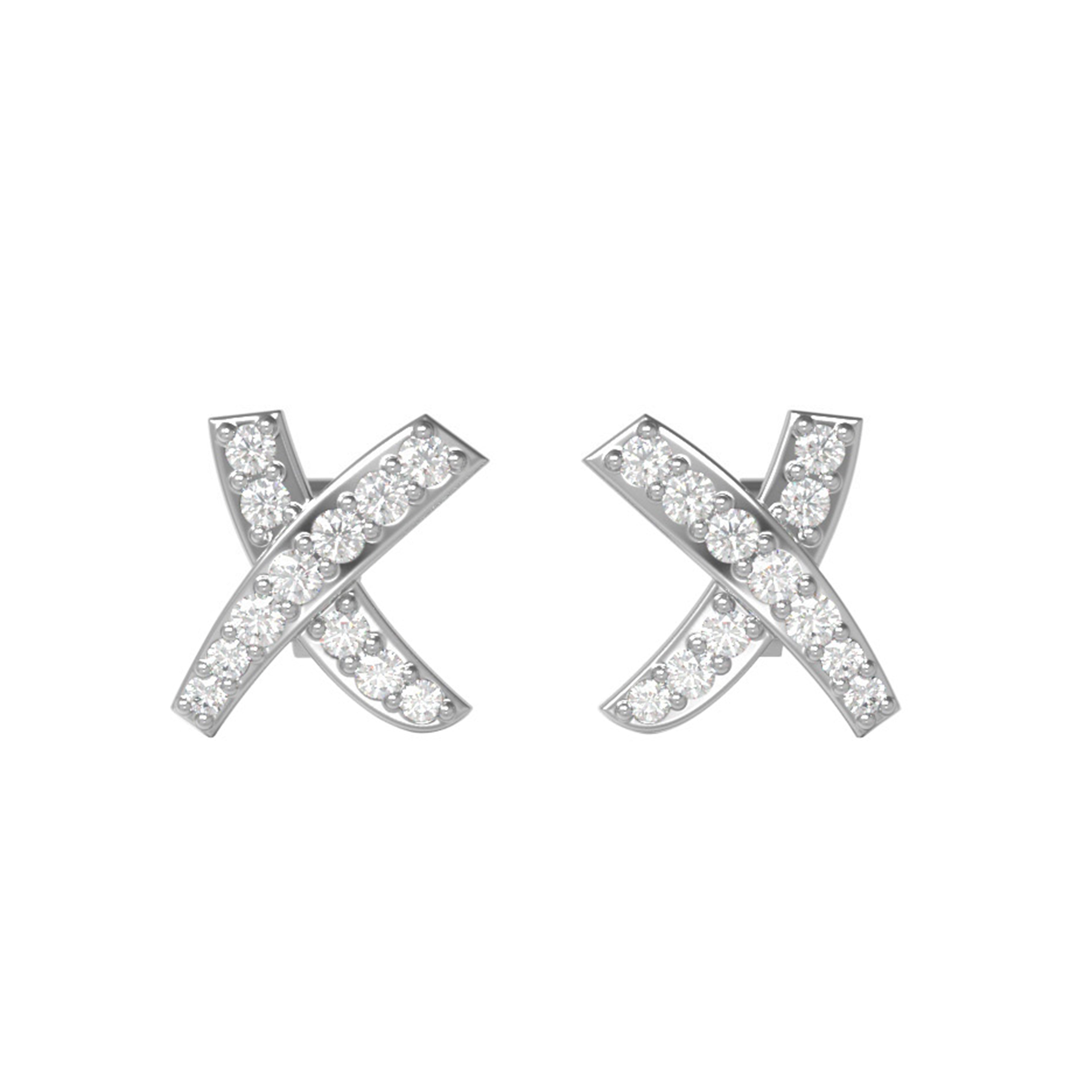 X-Shape White CZ Stud Earrings – Sterling Silver Yellow Plated