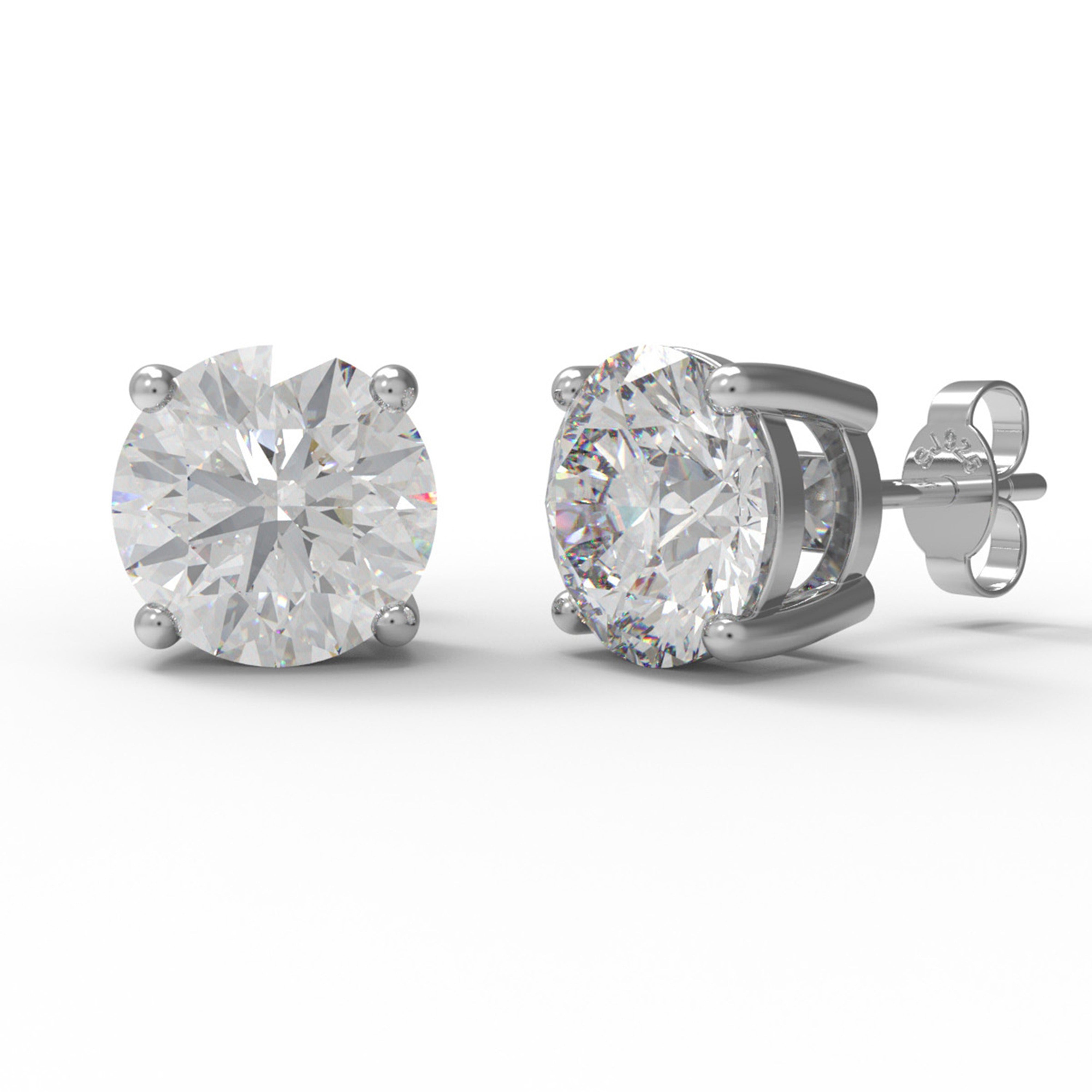 White CZ Round Stud Earrings - Sterling Silver Yellow plated