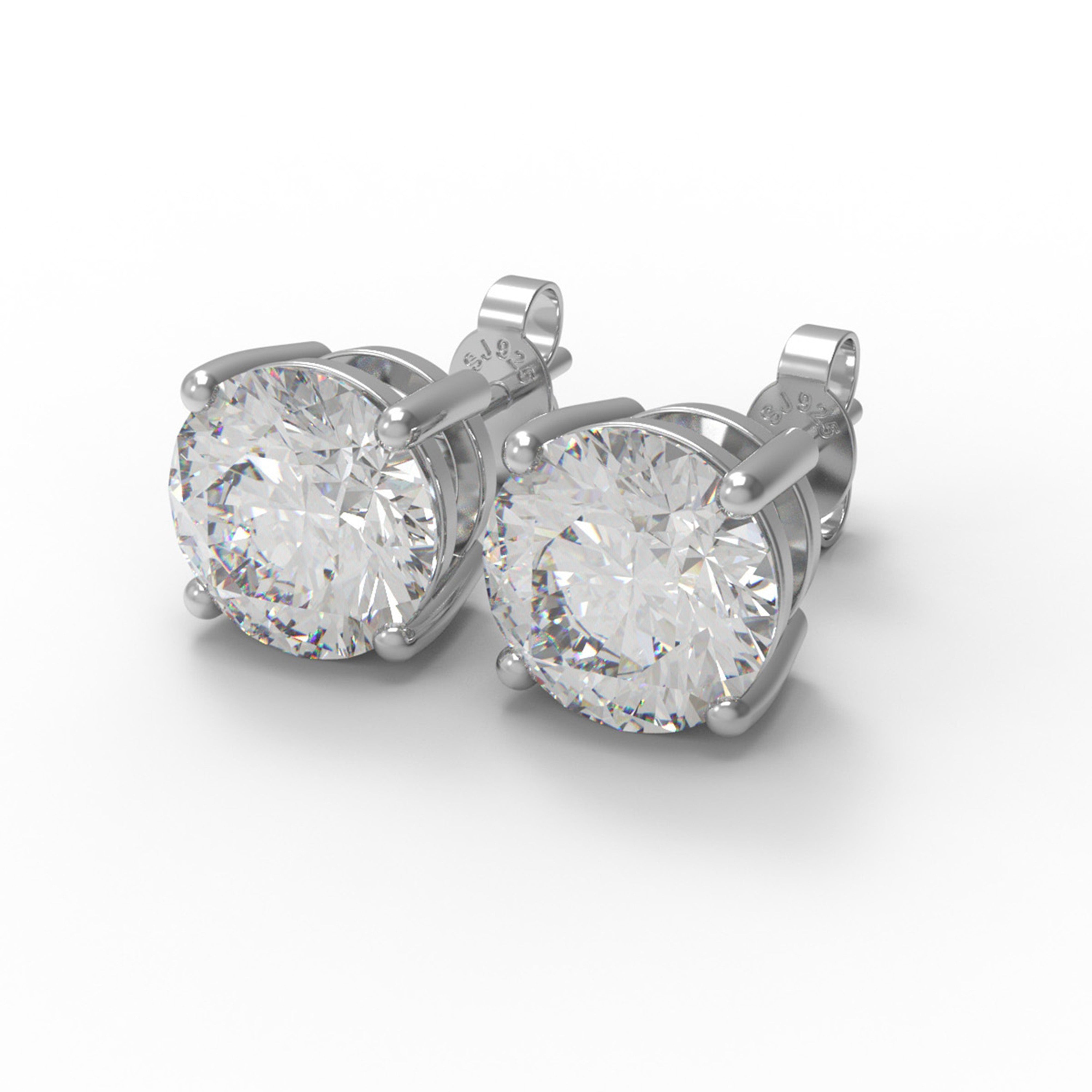 White CZ Round Stud Earrings - Sterling Silver Yellow plated