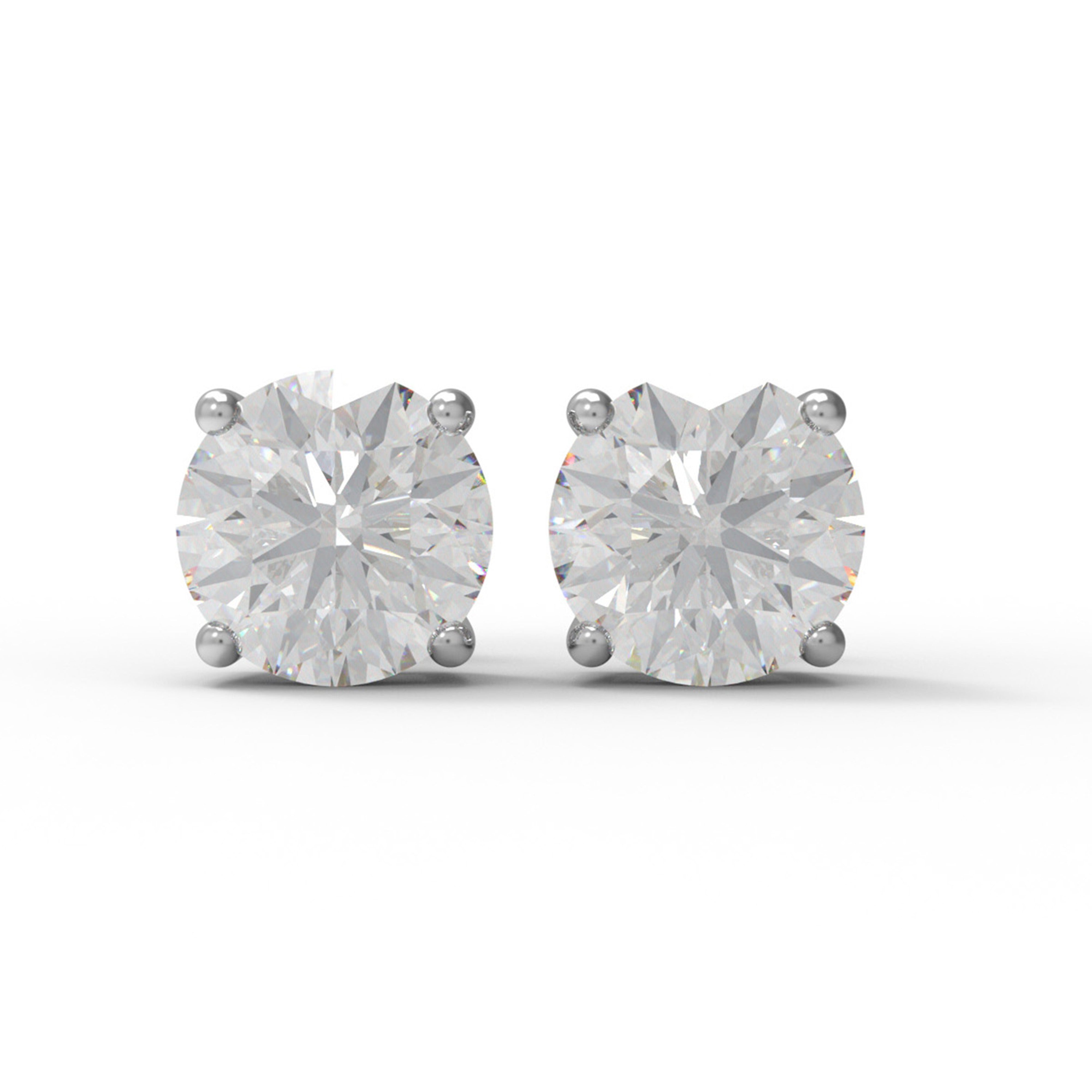 White CZ Round Stud Earrings - Sterling Silver Yellow plated