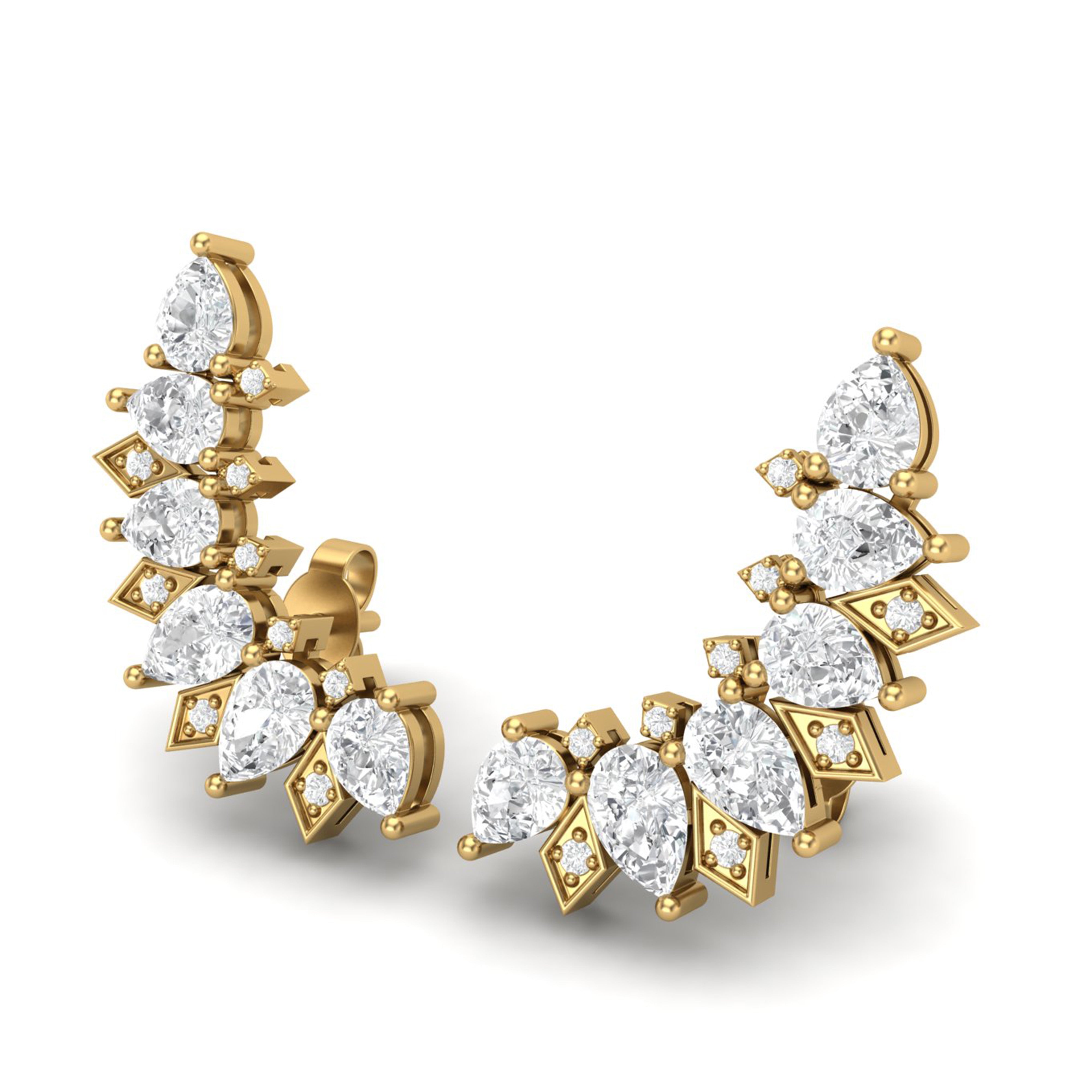 White CZ Ear Crawler Earrings – Sterling Silver Yellow Plated