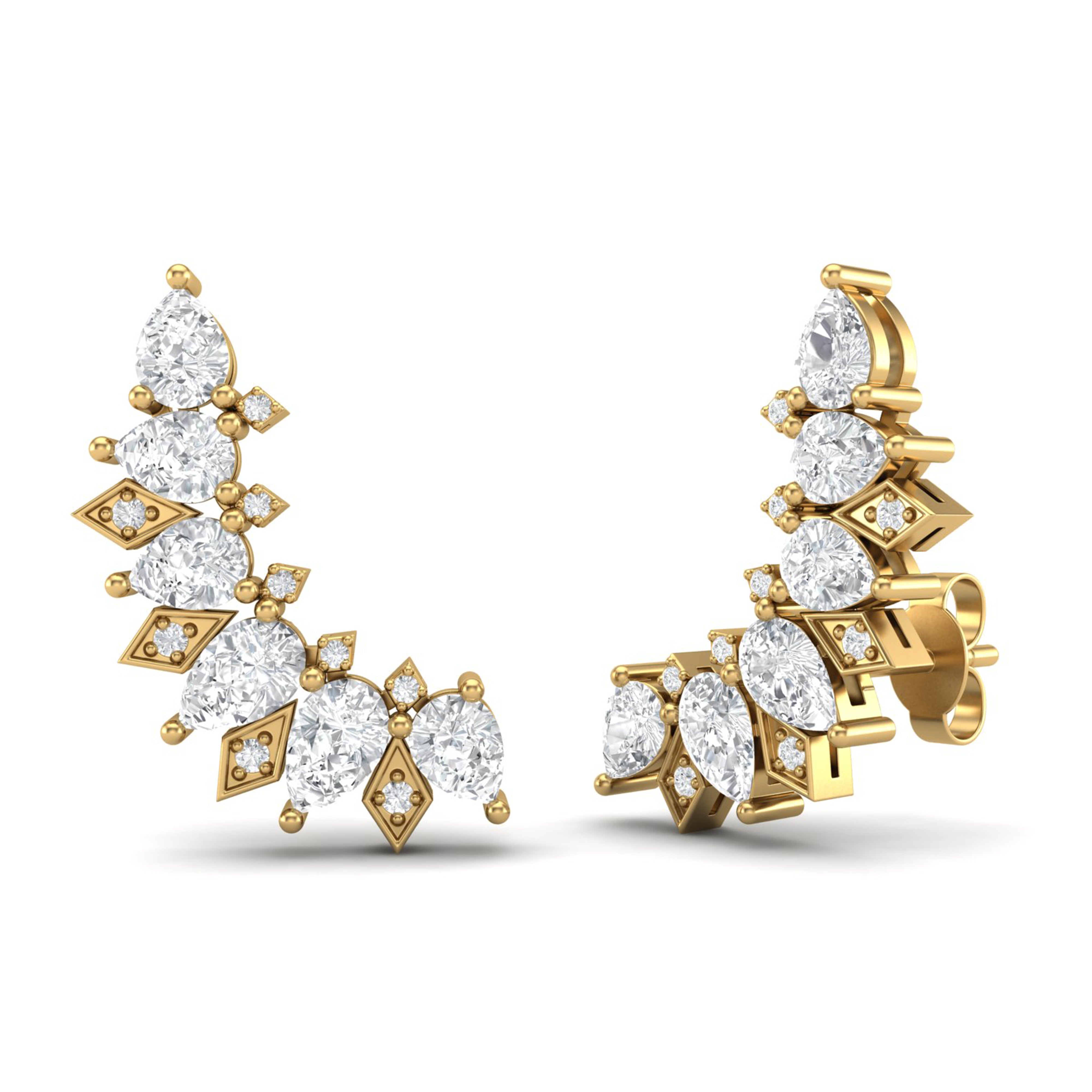 White CZ Ear Crawler Earrings – Sterling Silver Yellow Plated