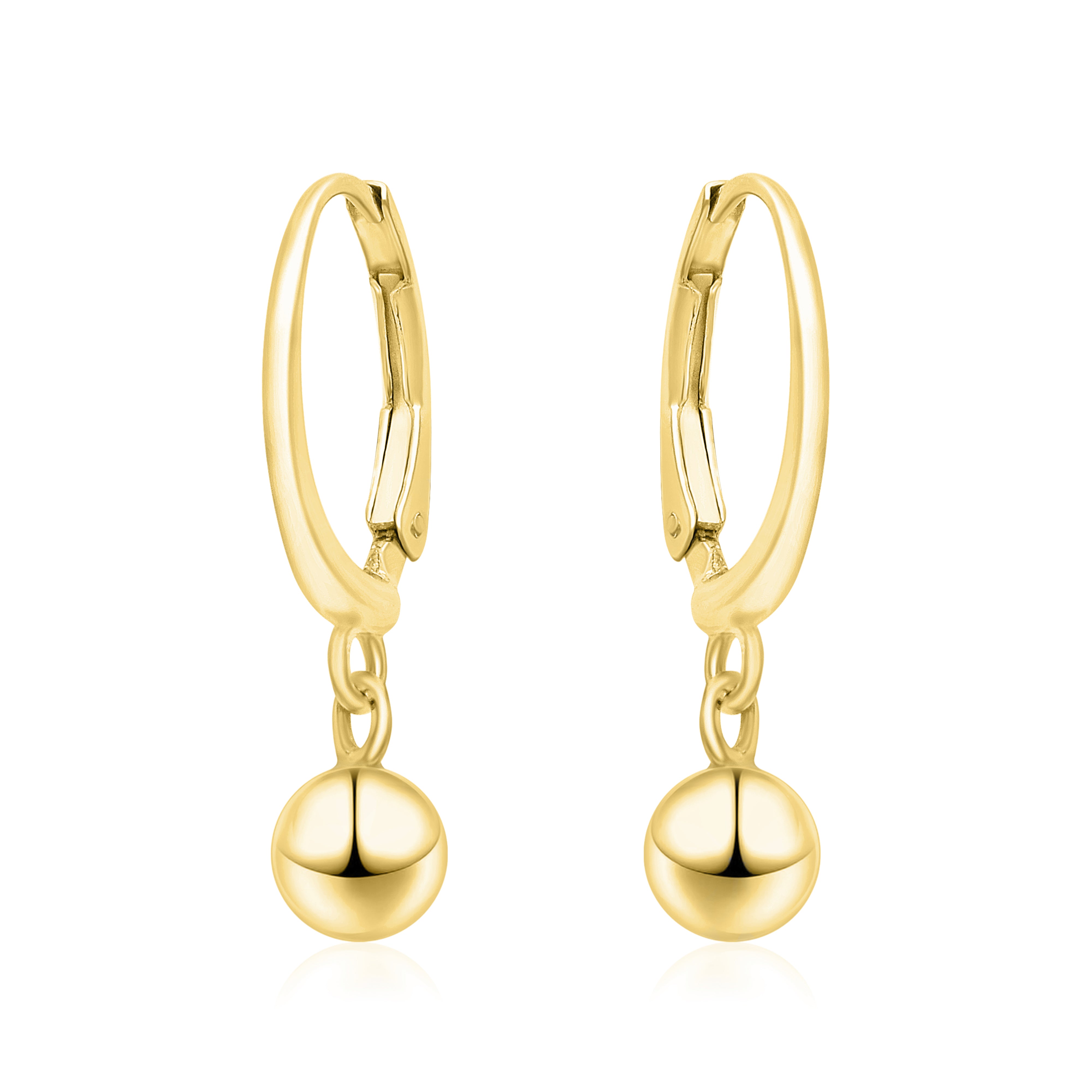 Gold Plated Ball Drop Hoop Earrings - Sterling Silver