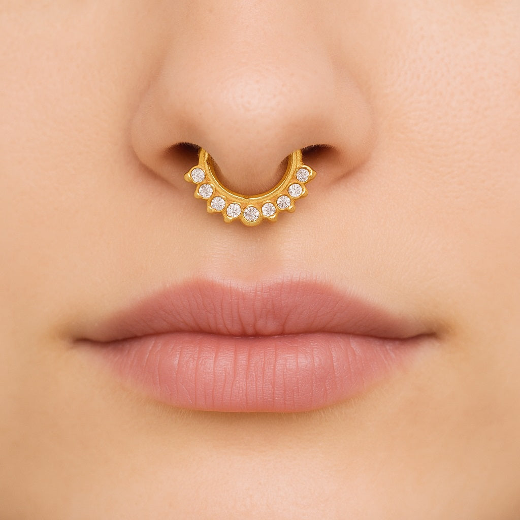 White CZ Crown Fan Septum Nose Pin - Sterling Silver Gold Plated