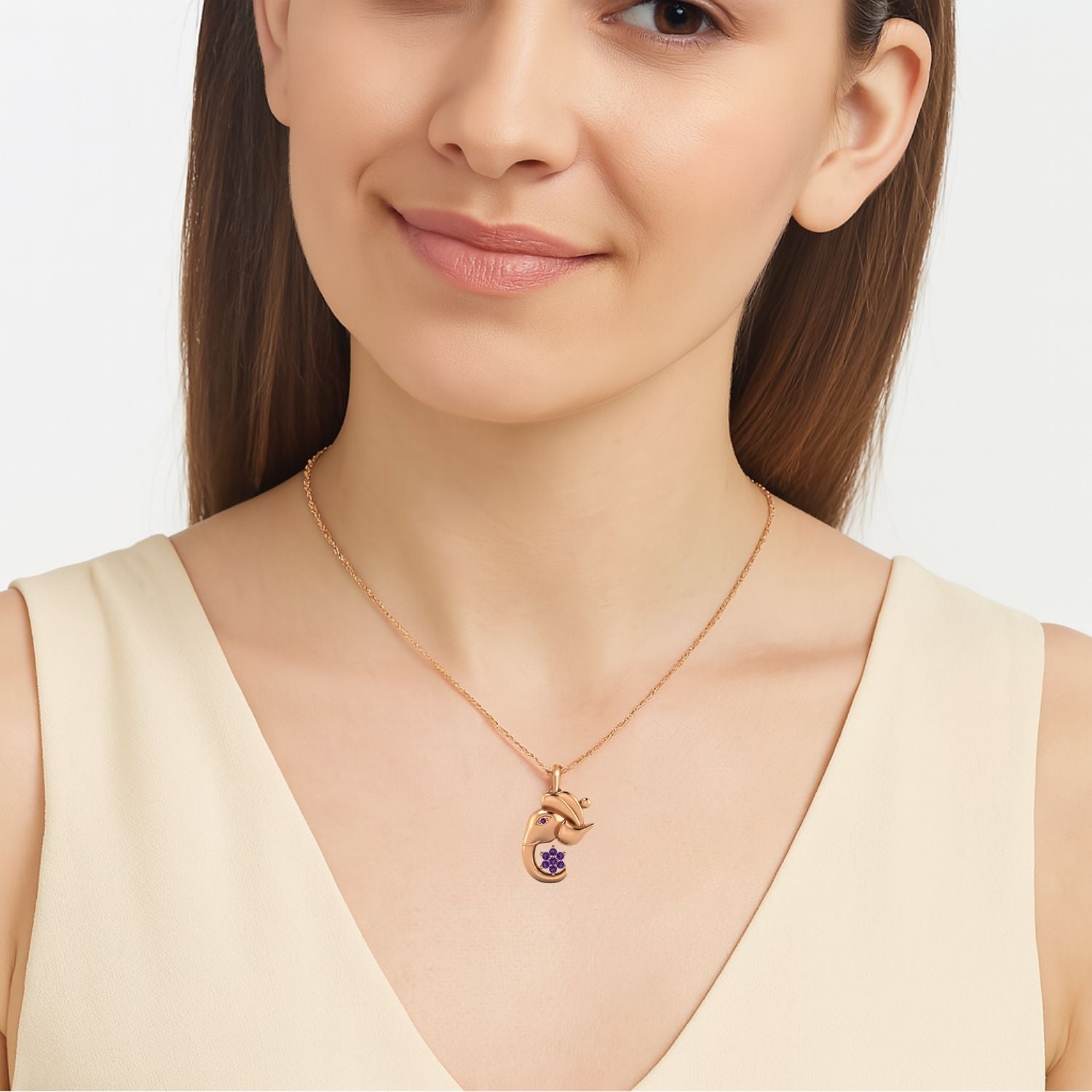 Amethyst Ganesha Pendant Necklace - Sterling Silver