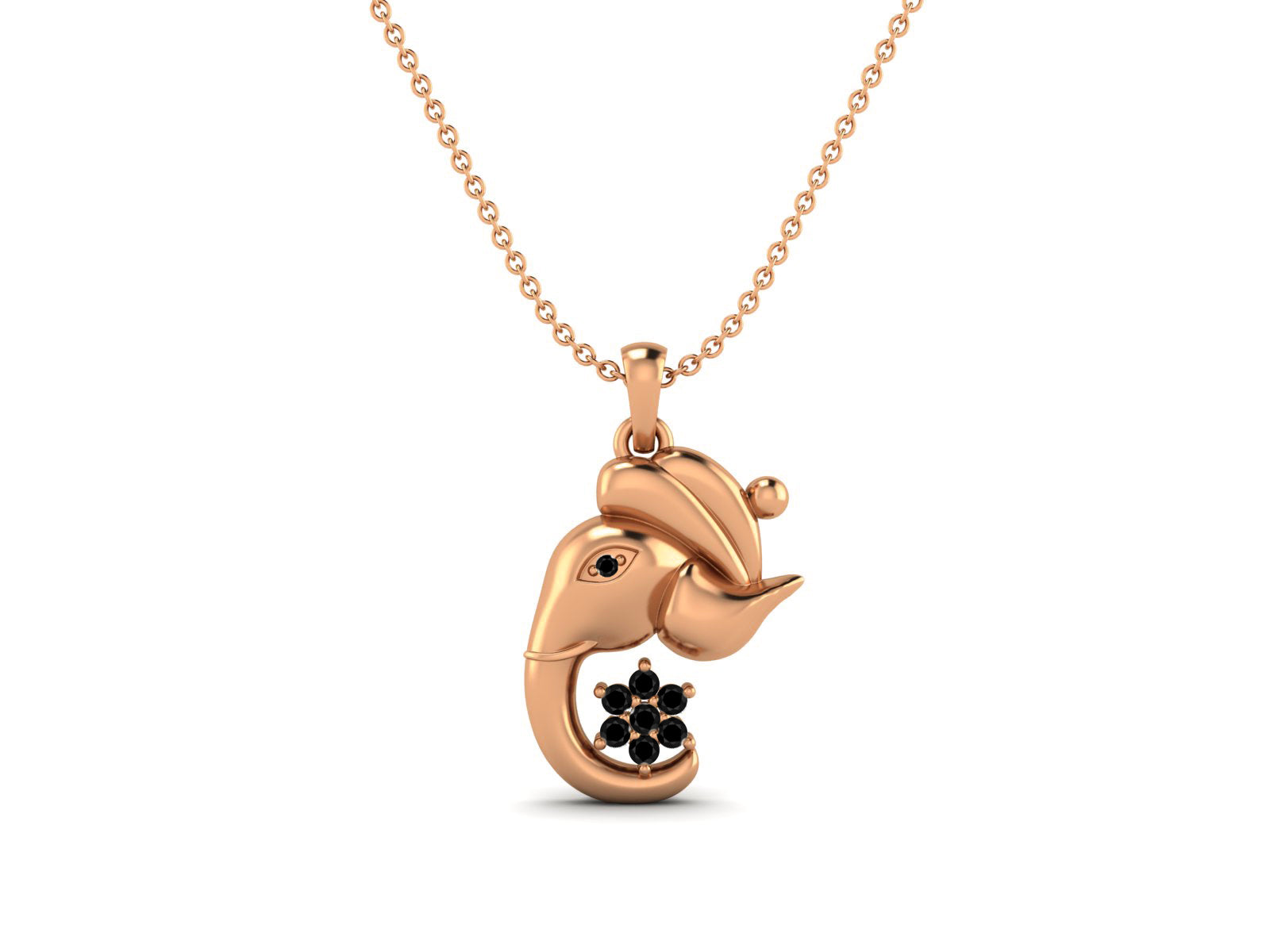 Black Spinel Ganesha Pendant Necklace - Sterling Silver
