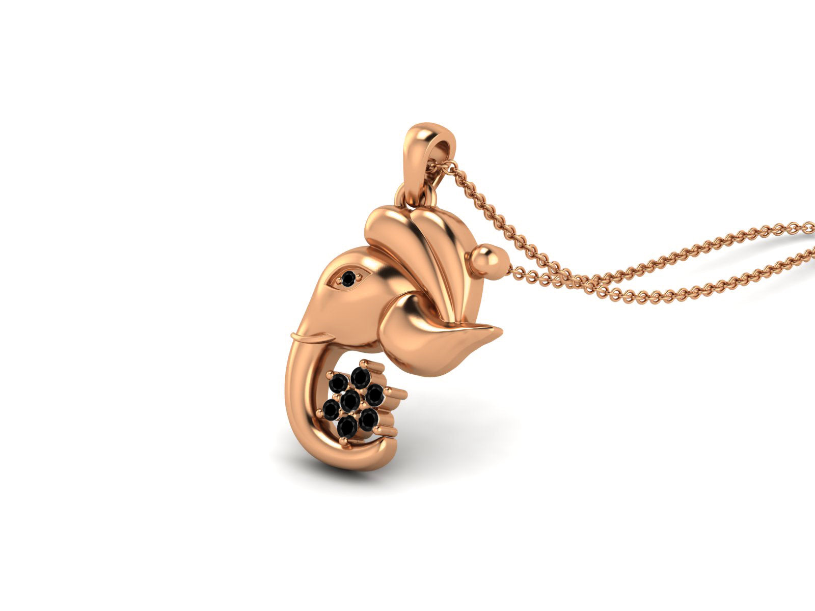 Black Spinel Ganesha Pendant Necklace - Sterling Silver