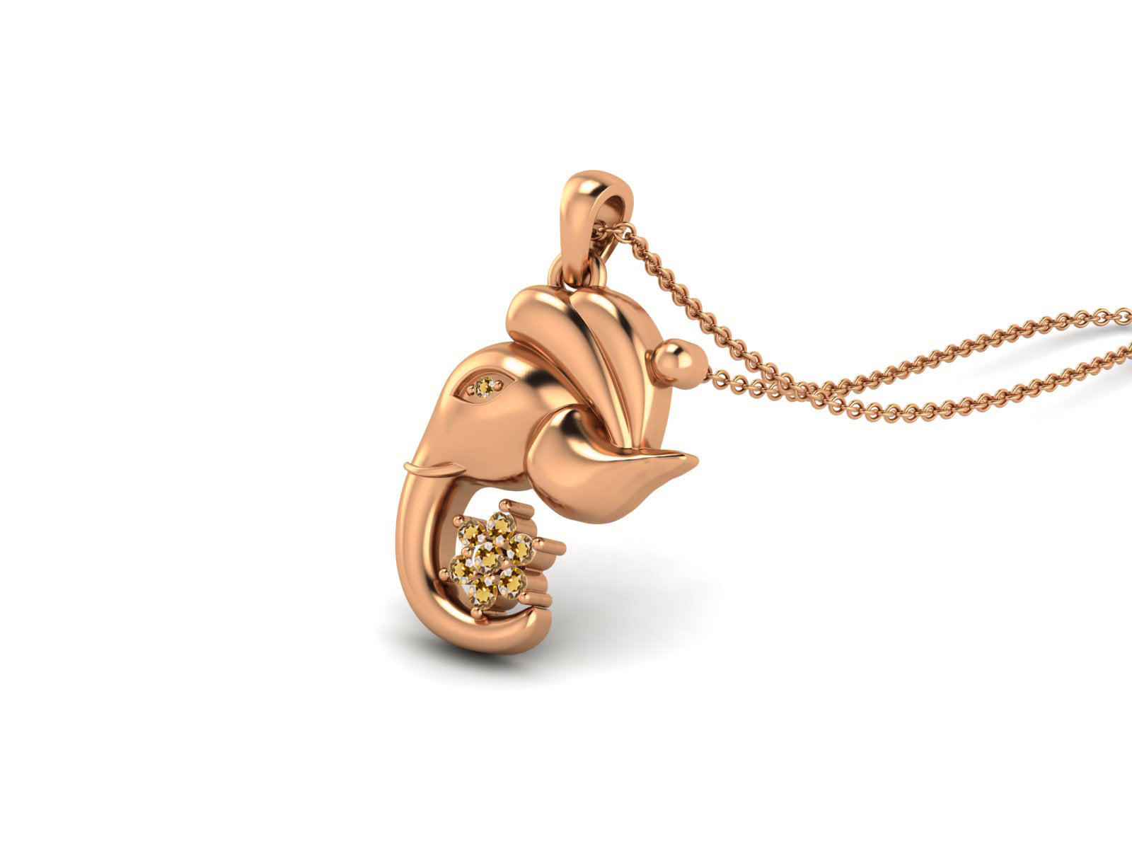 Citrine Ganesha Pendant Necklace - Sterling Silver