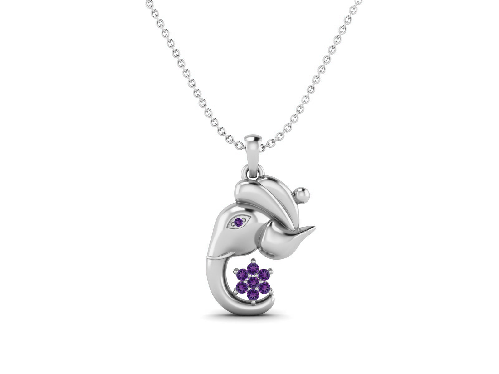 Amethyst Ganesha Pendant Necklace - Sterling Silver