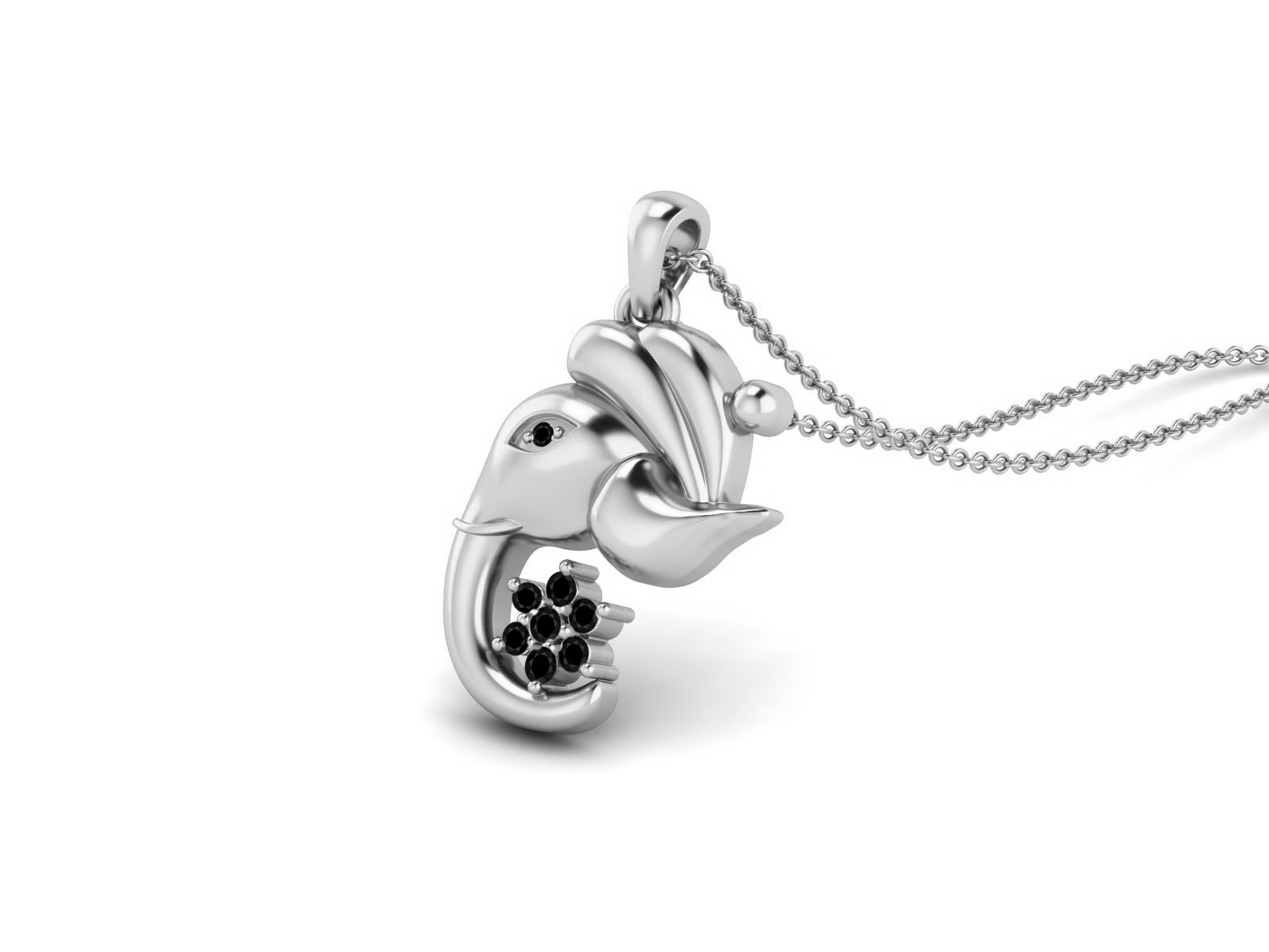 Black Spinel Ganesha Pendant Necklace - Sterling Silver