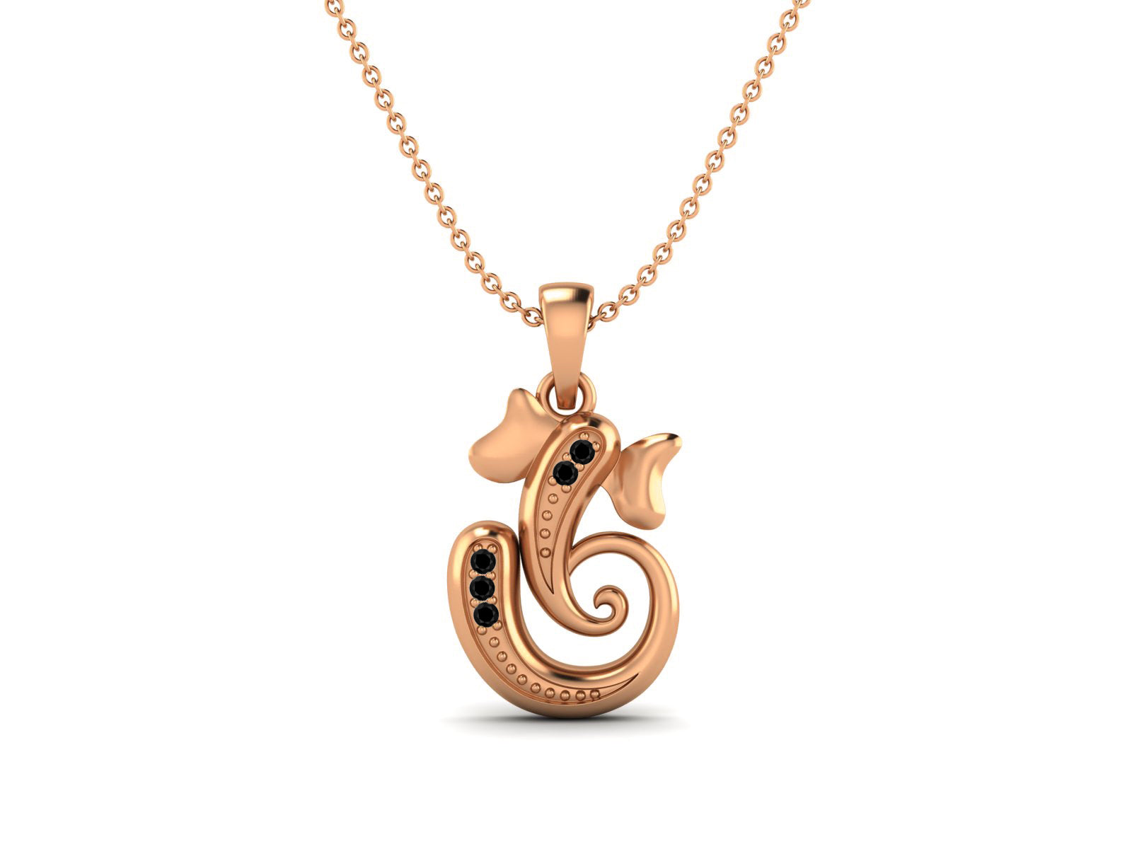 Black Spinel OM Ganesha Necklace - Sterling Silver