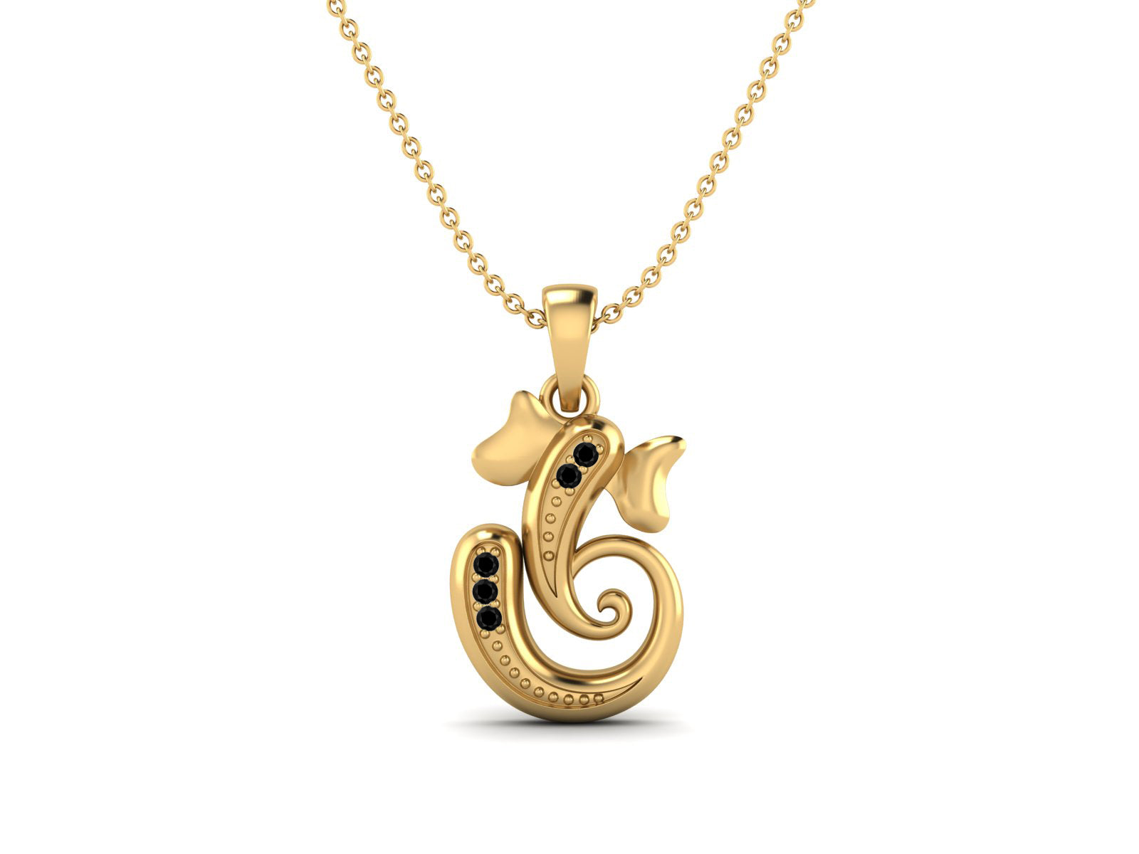 Black Spinel OM Ganesha Necklace - Sterling Silver