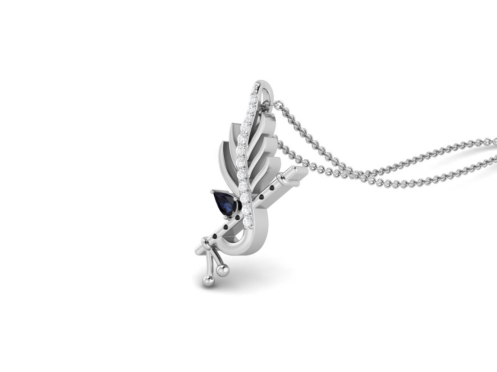 Blue Sapphire Krishna Flute Pendant – Sterling Silver