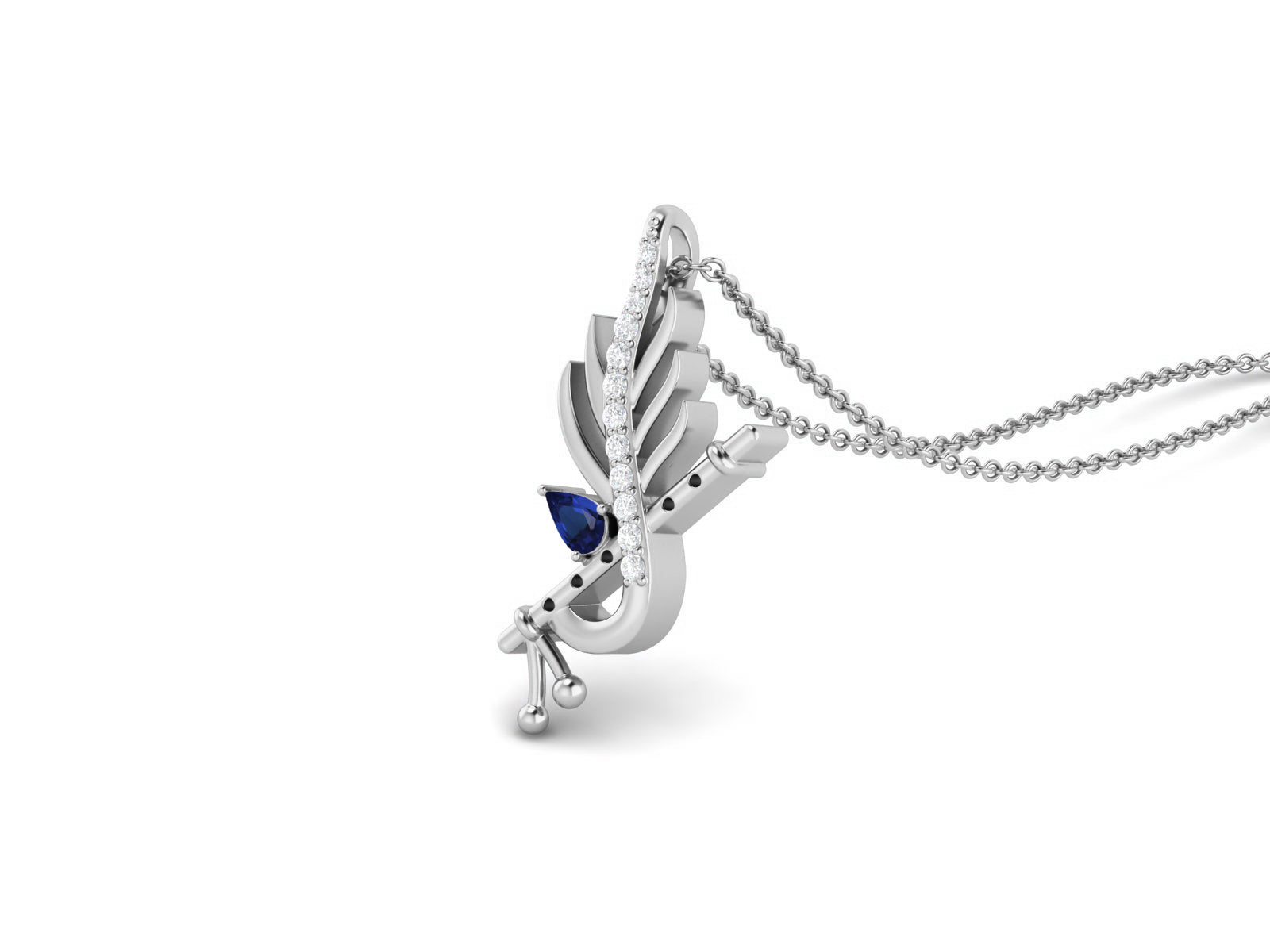 Blue CZ Krishna Flute Pendant – Sterling Silver