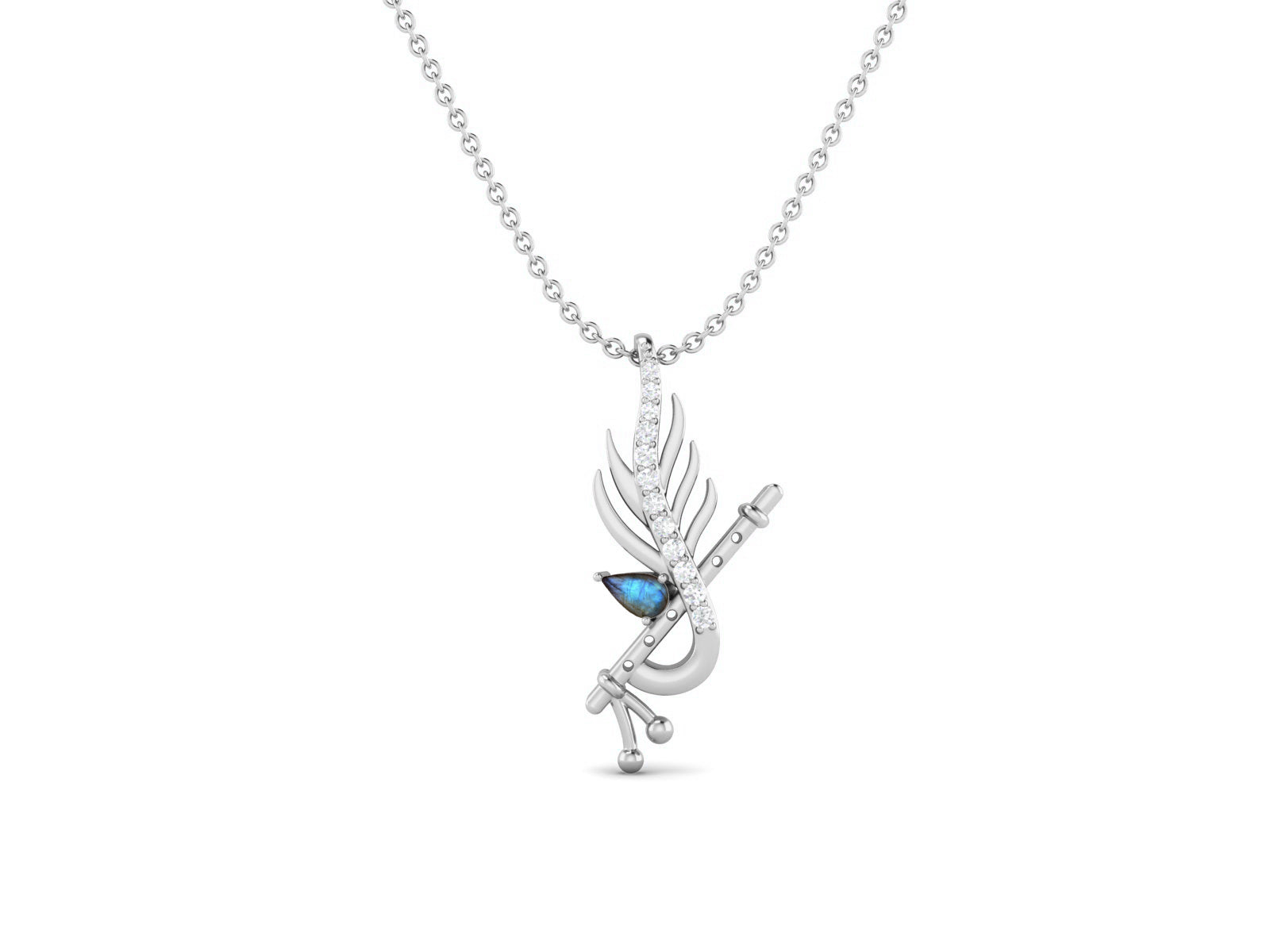 Labradorite Krishna Flute Pendant – Sterling Silver