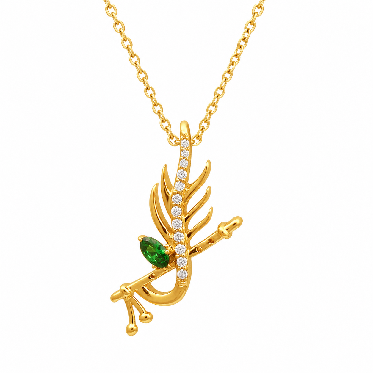 Emerald Krishna Flute Pendant - Sterling Silver