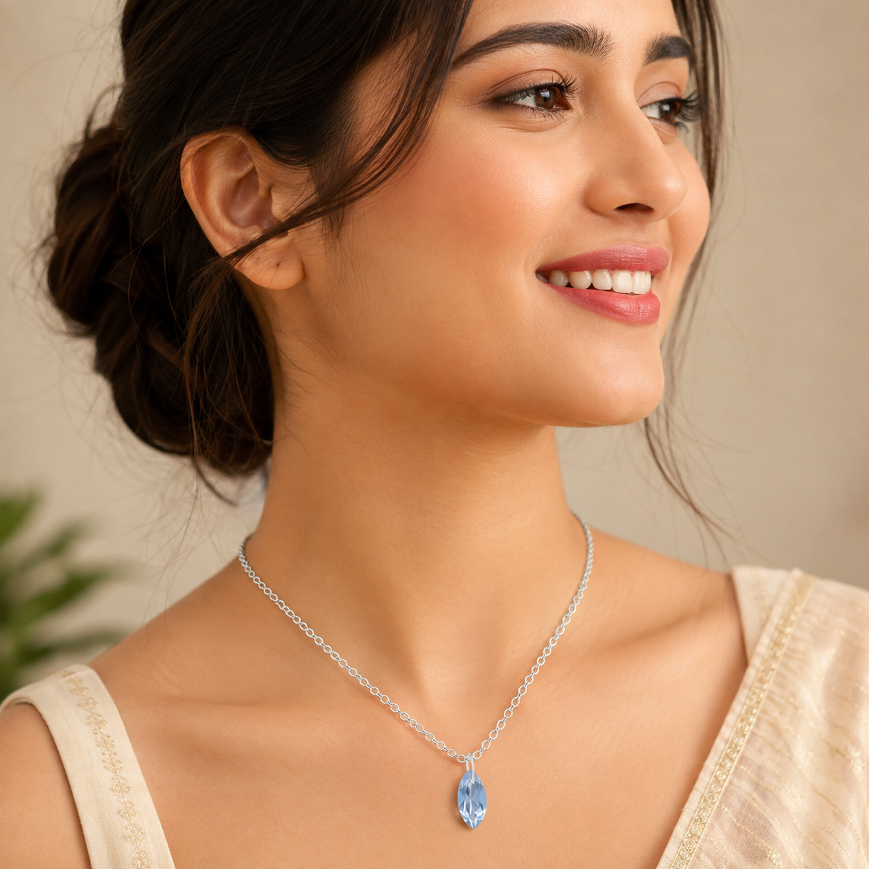 Marquise Blue Topaz Solitaire Pendant Necklace - 925 Sterling Silver