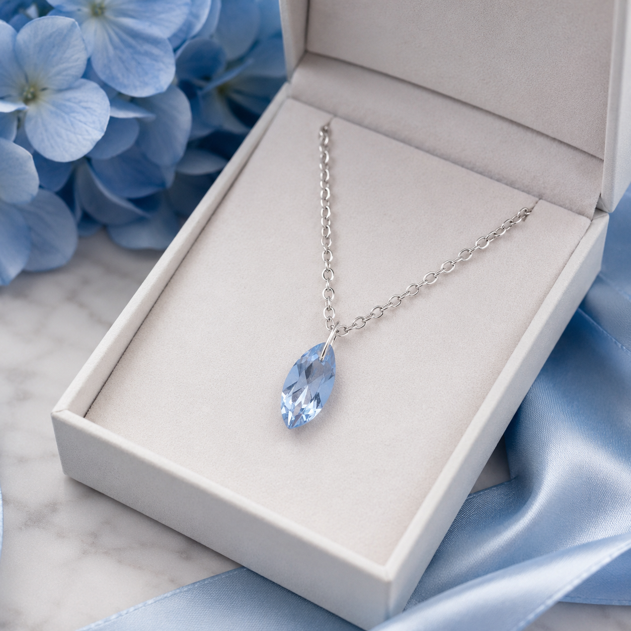 Marquise Blue Topaz Solitaire Pendant Necklace - 925 Sterling Silver