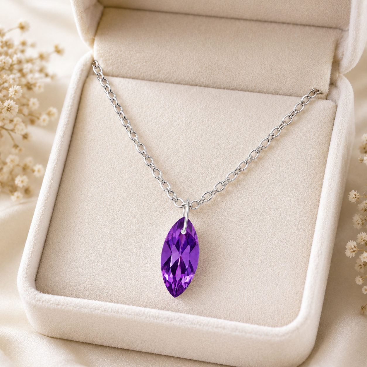 Amethyst Marquise Pendant Necklace - 925 Sterling silver