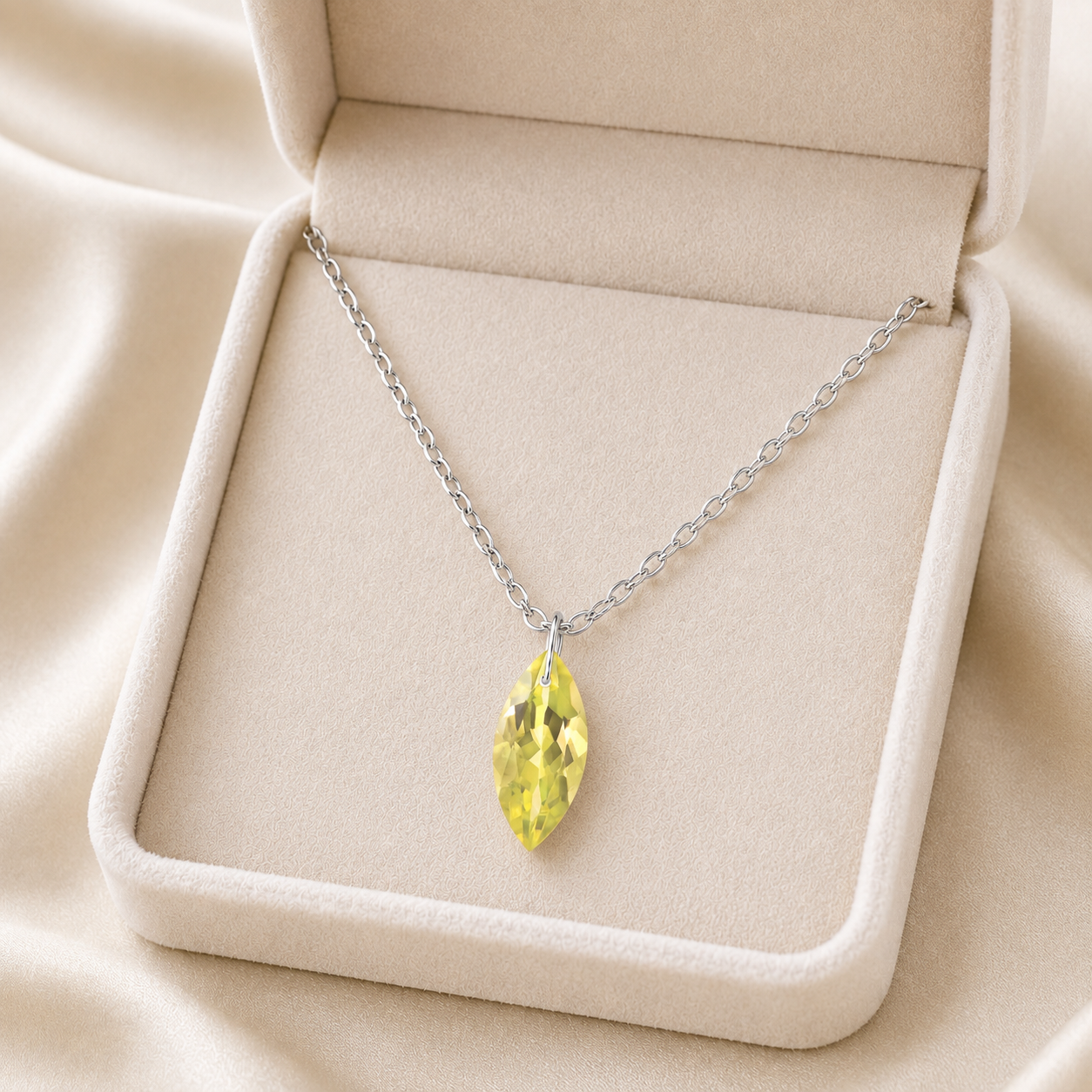 Lemon Quartz Marquise Pendant Necklace - 925 Sterling silver