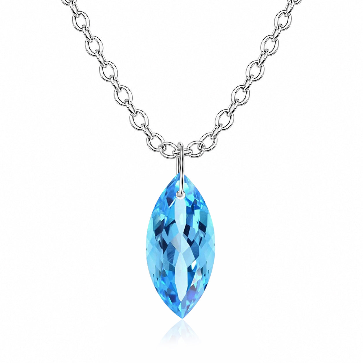 Swiss Blue Topaz Marquise Pendant Necklace - 925 Sterling silver