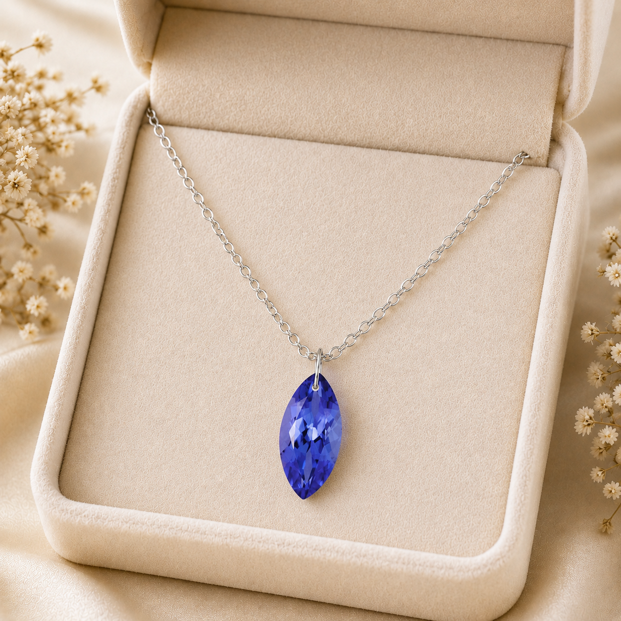 Tanzanite Marquise Pendant Necklace - 925 Sterling silver