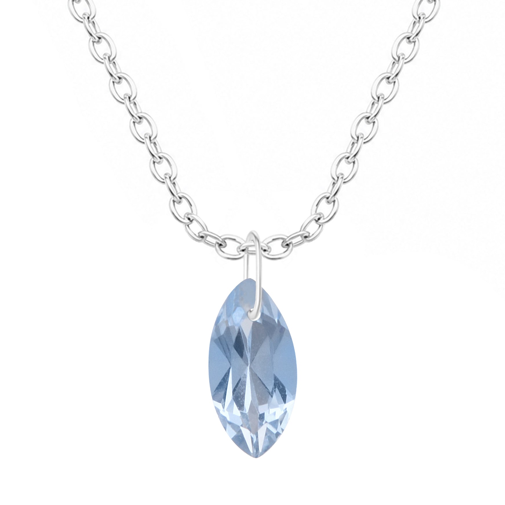 Marquise Blue Topaz Solitaire Pendant Necklace - 925 Sterling Silver