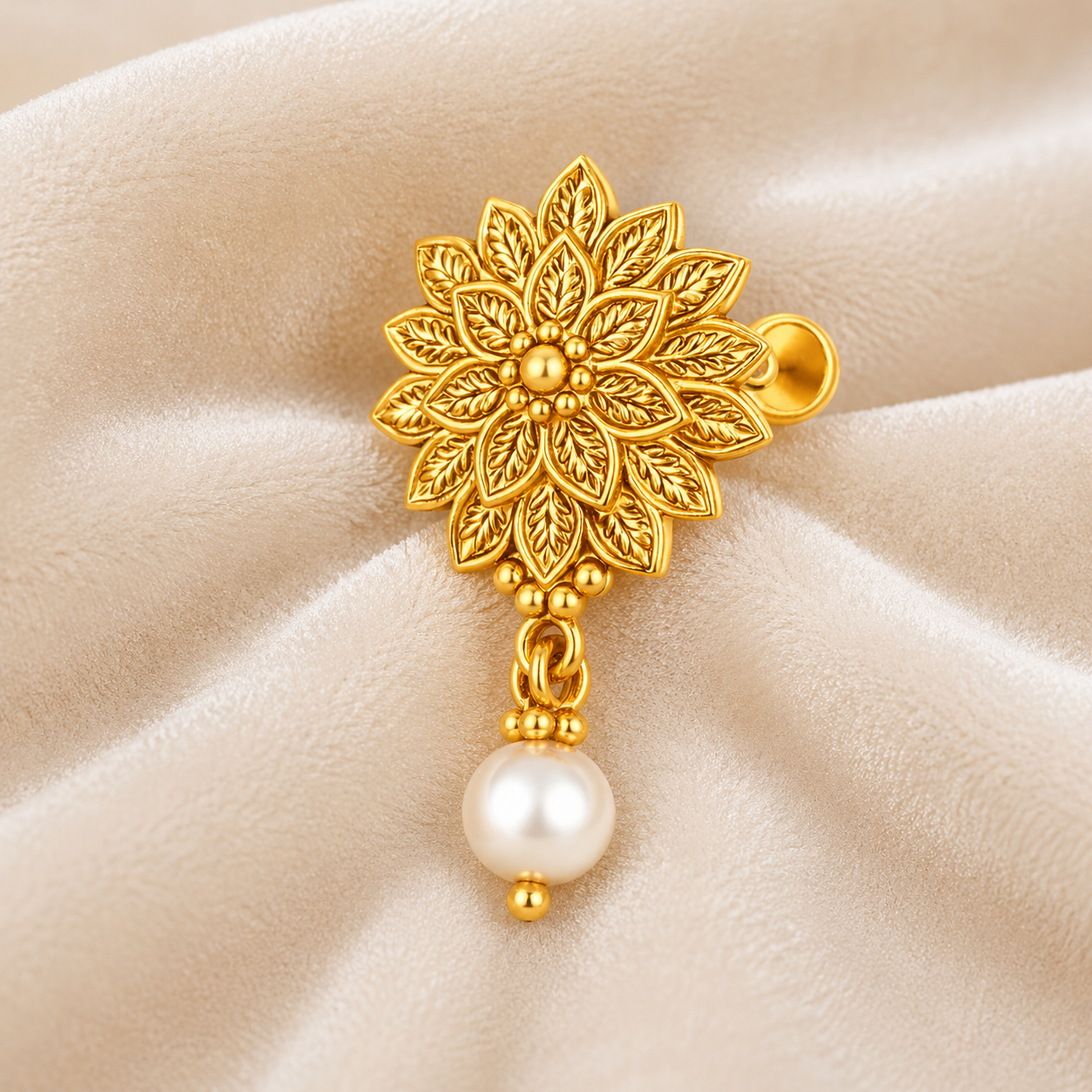 Floral Pearl Drop Pearl Drop Nose Pin - Gold Plated 925 Sterling Silver