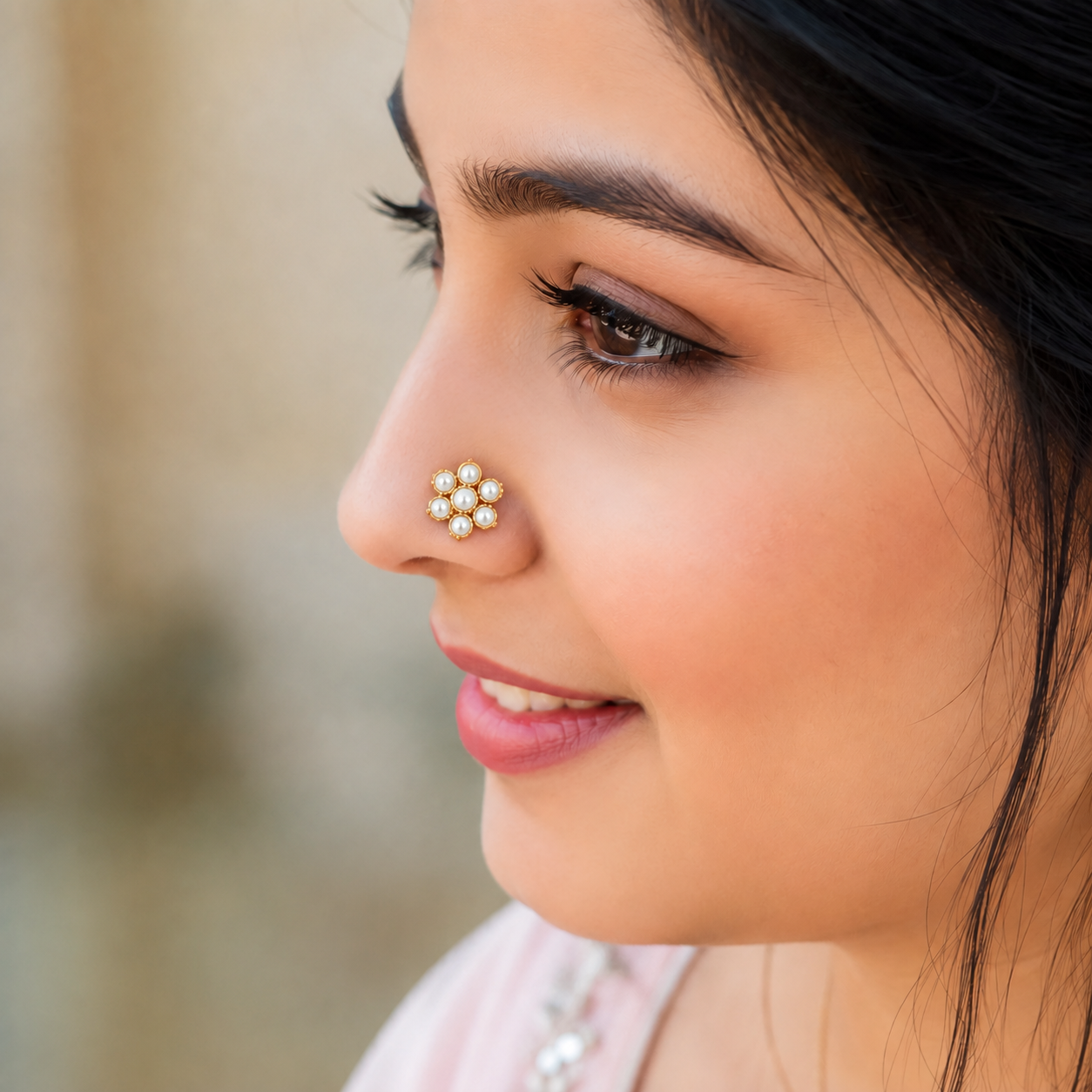 Floral Design Nose Pin - Gold Plated 925 Sterling Silver