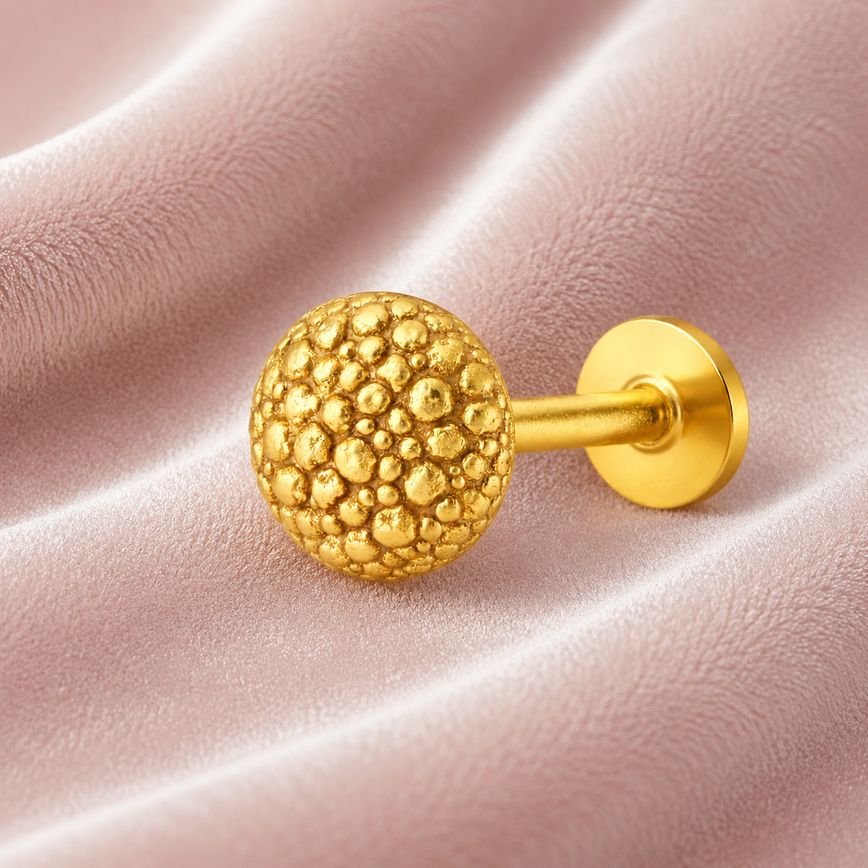 Bubble Texture Flat Back Nose Pin - Gold Plated 925 Silver