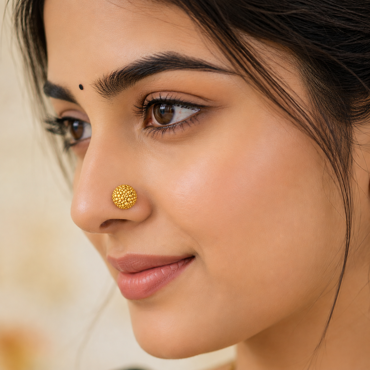 Bubble Texture Flat Back Nose Pin - Gold Plated 925 Silver
