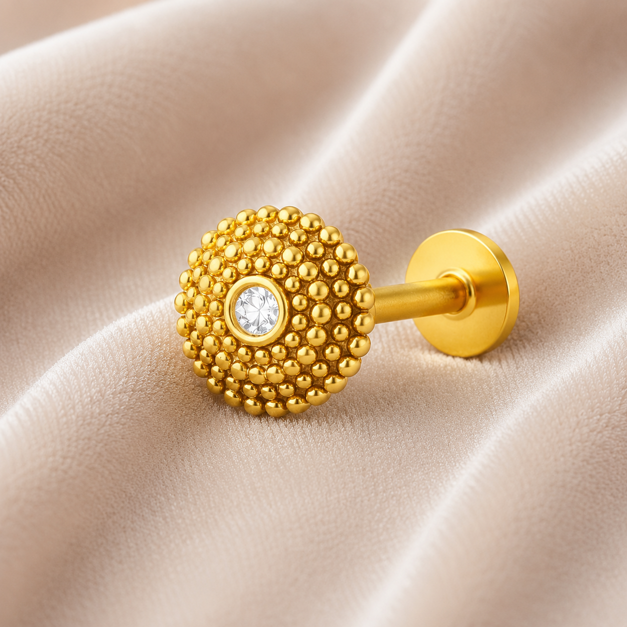 Beaded Halo CZ Nose Pin - Gold Plated 925 Silver